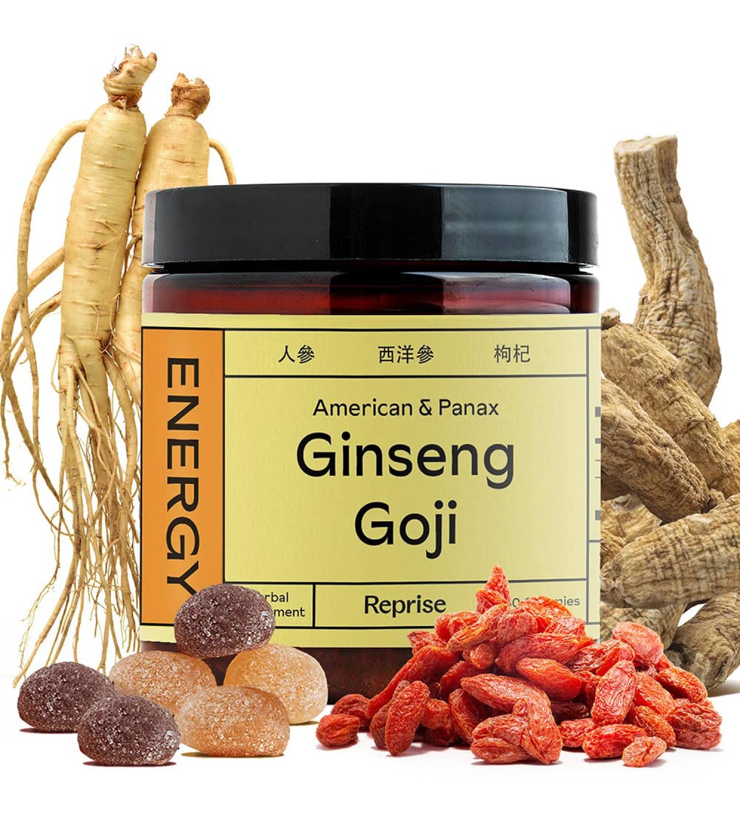 Reprise Herbal Energy Boost Gummies - All-Natural with Ginseng & Goji Extracts | Supports Mood, Brain & Focus | Vegan 60 Gummies - Pineapple Loquat & Blueberry Flavor - Buy Online on GoSupps.com