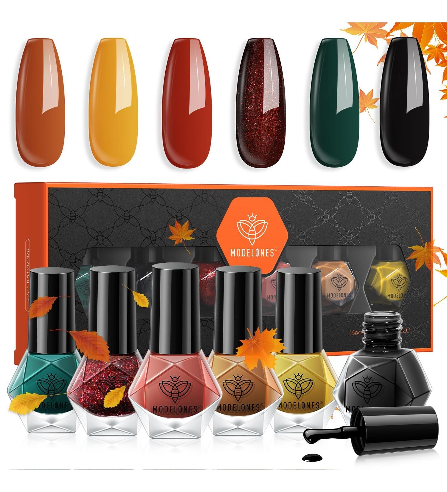 Modelones Nail Polish Set 6 Colors Fall Winter Yellow Orange Nail Polish Kit Quick Dry Nail Polish Black Green Long Lasting Nail Polish Manicure Diy Home Salon For Women Red Green Orange - Buy Online on GoSupps.com