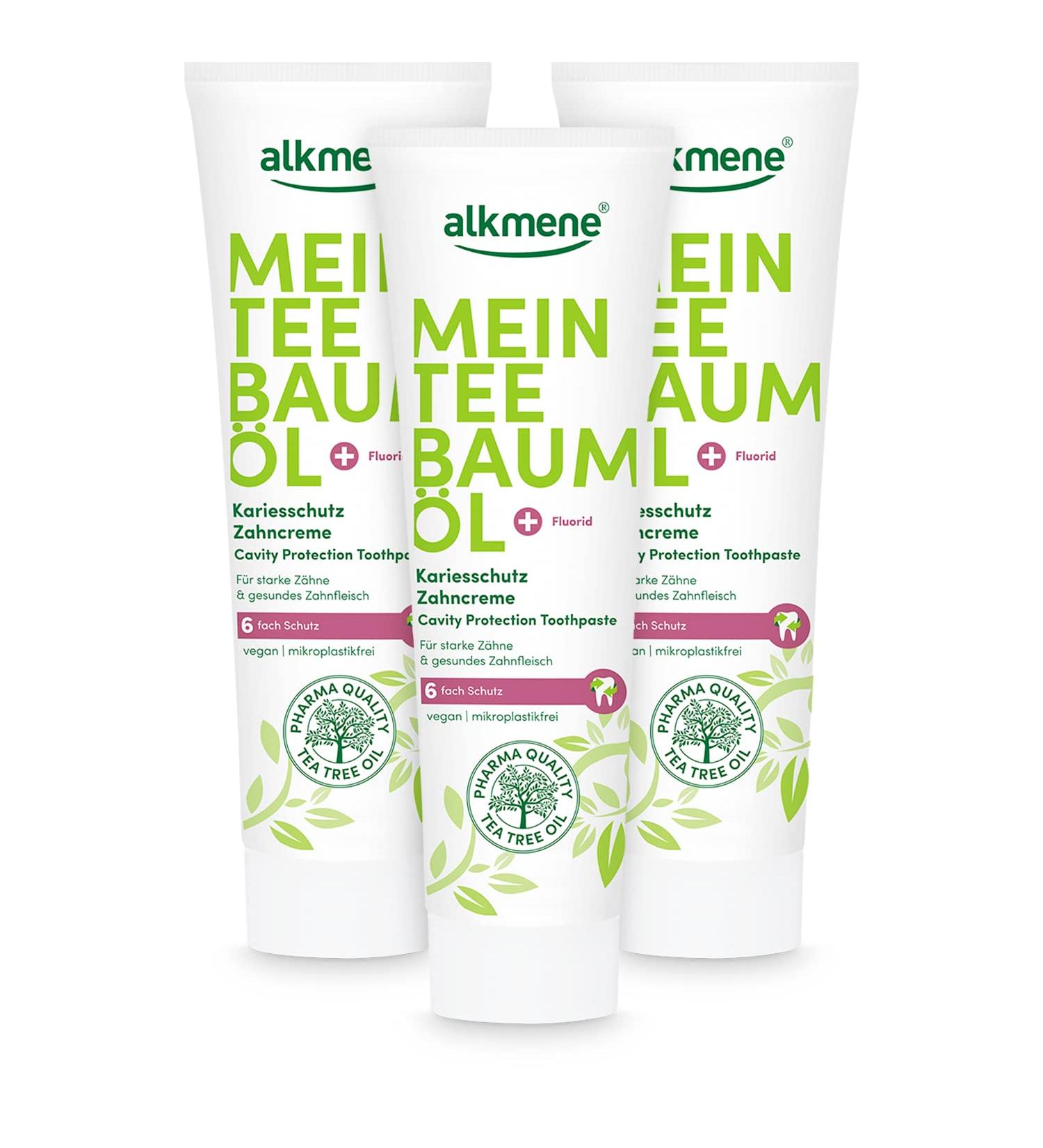 Alkmen My Tea Tree Oil Toothpaste 3 Pack - Vegan Fluoride-Free 6-Fold Protection for Strong Teeth & Healthy Gums - 100ml Each - Natural & Climate-Neutral - Buy Online on GoSupps.com