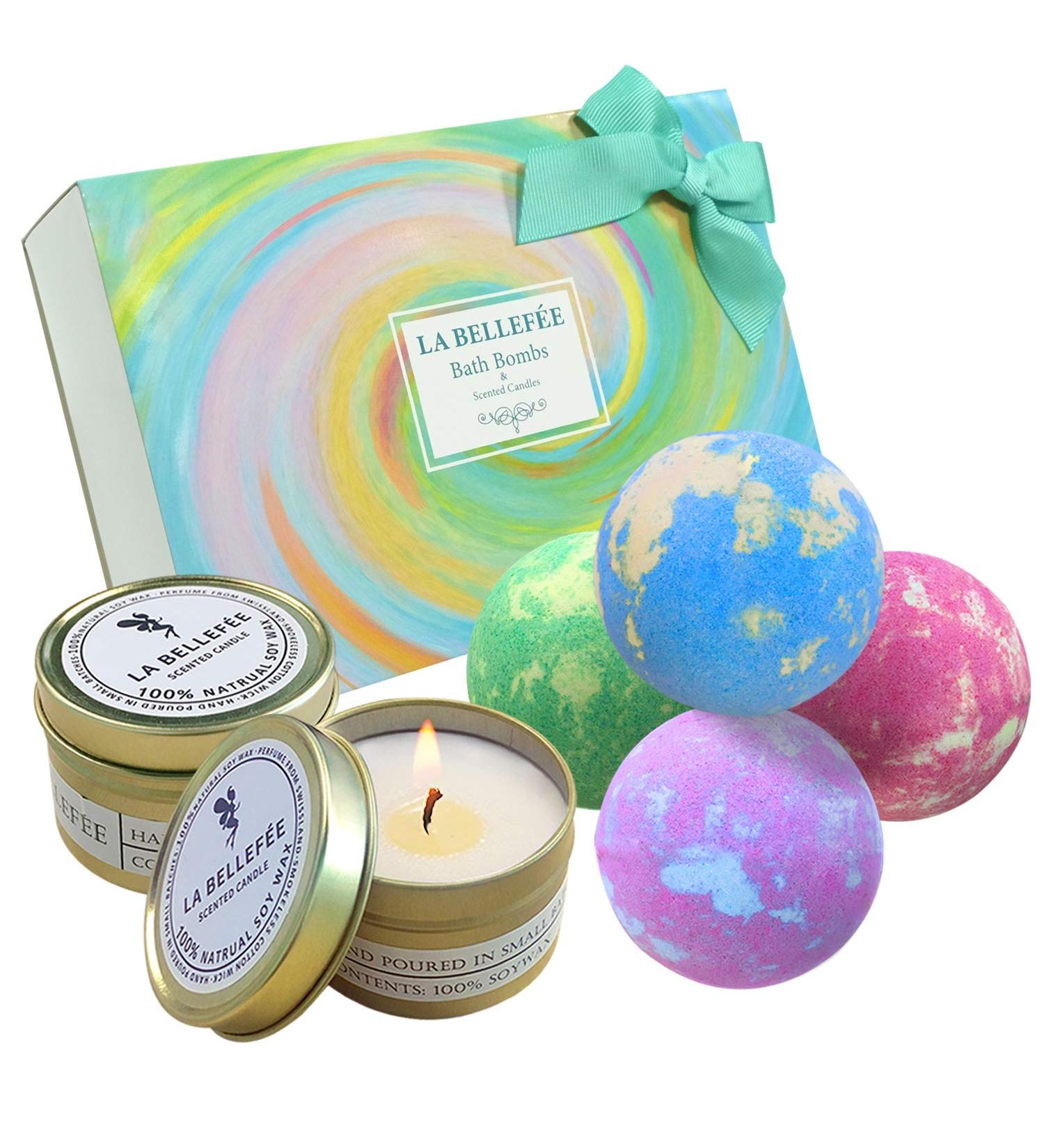 Handmade Lavender & Vanilla Bath Bombs Set - Relaxing Spa Experience with Essential Oils and Scented Candles for Women - Moisturizing Fizzy Bubble Bath Gift - Buy Online on GoSupps.com