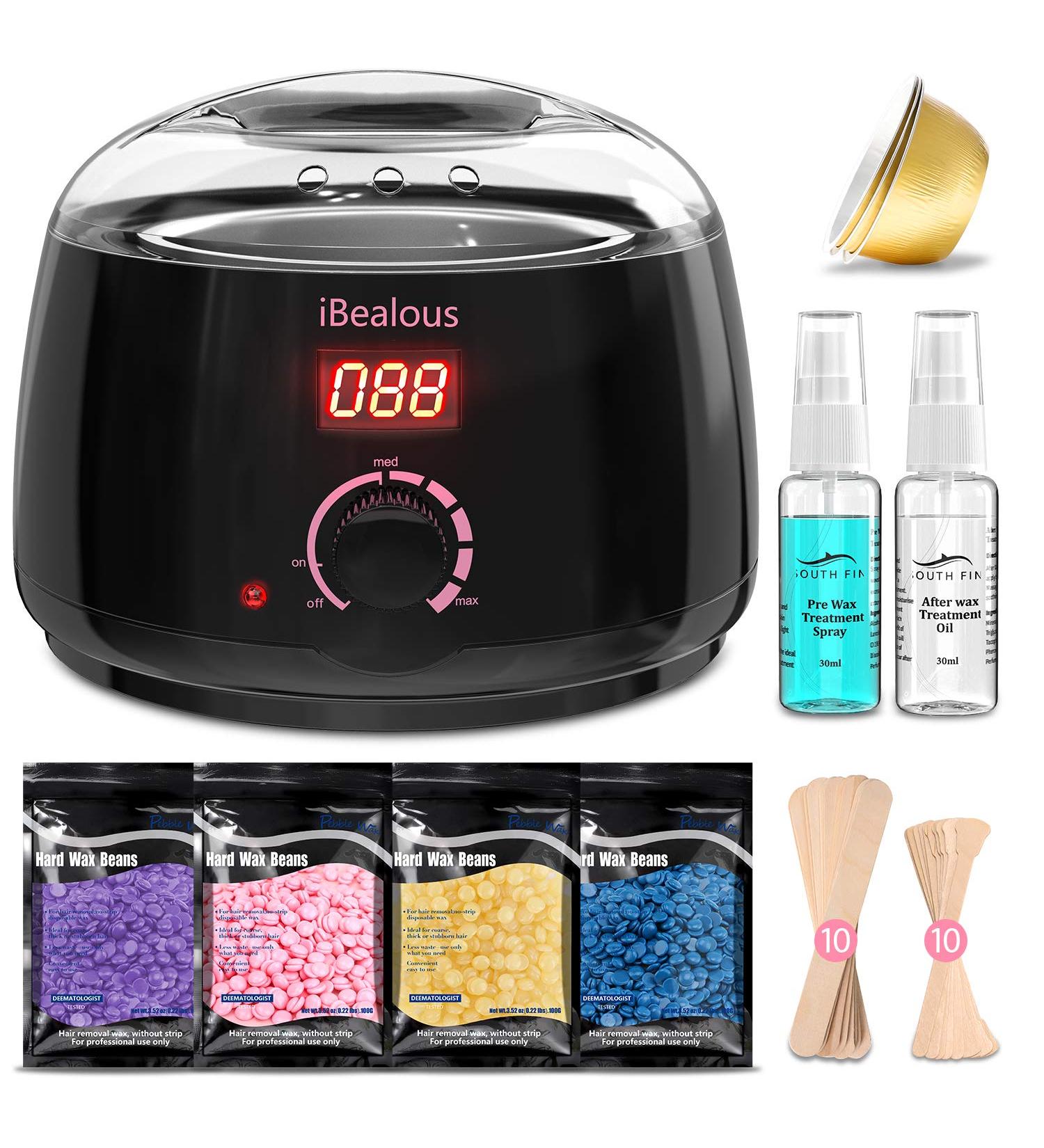 iBealous Waxing Kit with Wax Warmer - Hair Removal Pearl Wax Kit for Women - Includes 4 Bags Hard Wax Beads - Ideal for Legs, Bikini, Brazilian - Digital Display for Easy Use - Buy Online on GoSupps.com