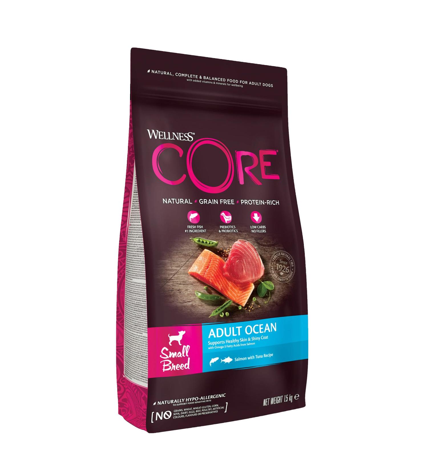 Wellness Core Small Breed Adult Ocean Dog Food - Grain-Free High Meat Salmon & Tuna 1.5 kg - Premium Nutrition for Small Dogs - Buy Online on GoSupps.com