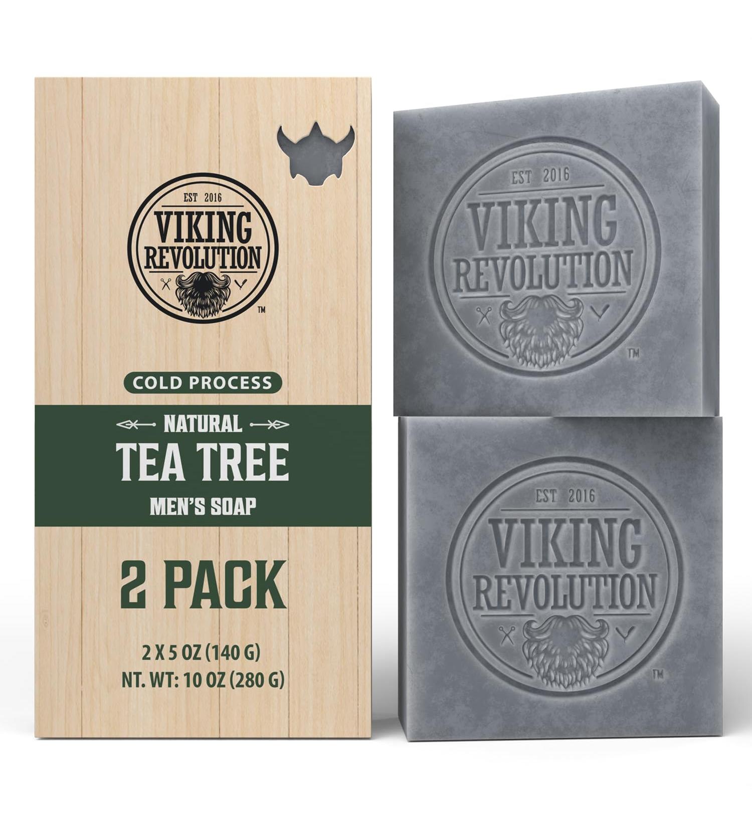 Viking Revolution Tea Tree Natural Soap for Men - Cold Pressed Essential Oils Bar Soap (2 Pack) - Nourishing Coconut Shea & Almond Oil - Buy Online on GoSupps.com