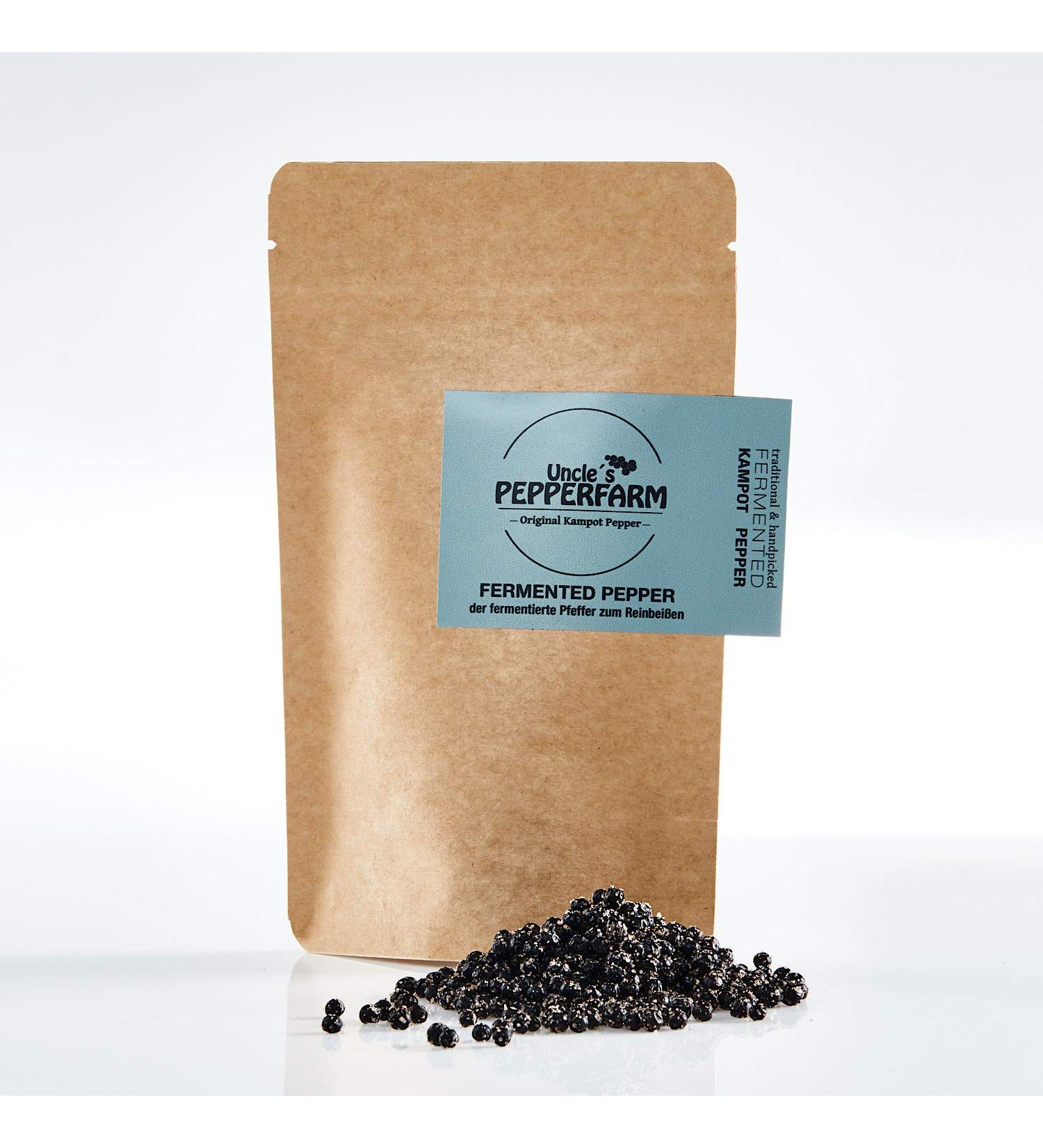 Uncles Pepperfarm Fermentierter Kampot Pfeffer - Ganze Pfefferk rner in Meersalz - Aromaschutzbeutel 50 g | Premium International Shipping - Buy Online on GoSupps.com