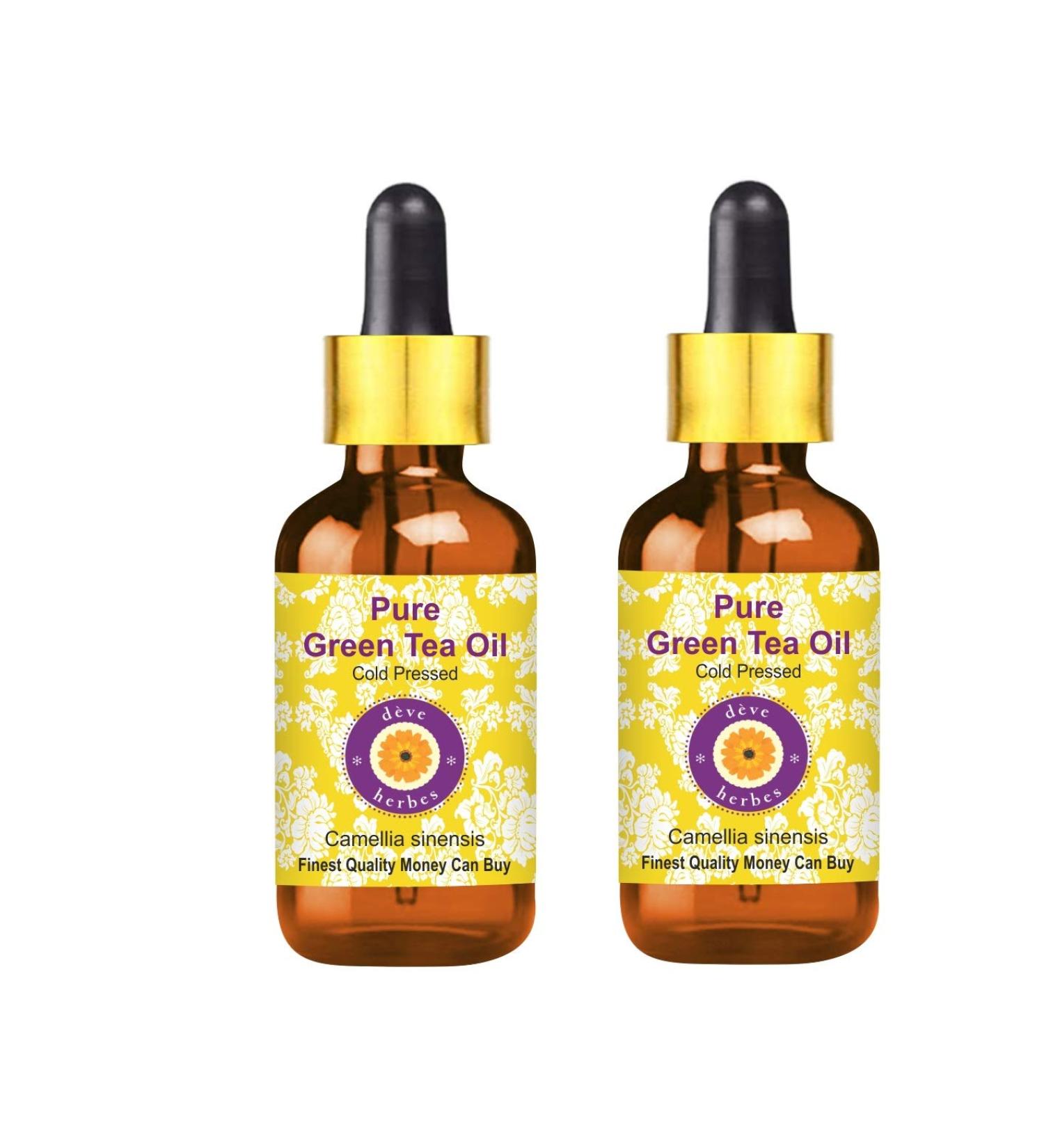 Deve Herbes Pure Green Tea Oil (Camellia sinensis) with Glass Dropper Cold Pressed (No-Fragrance) ((Pack of Two) 100ml X 2 (6.76 oz) - Buy Online on GoSupps.com