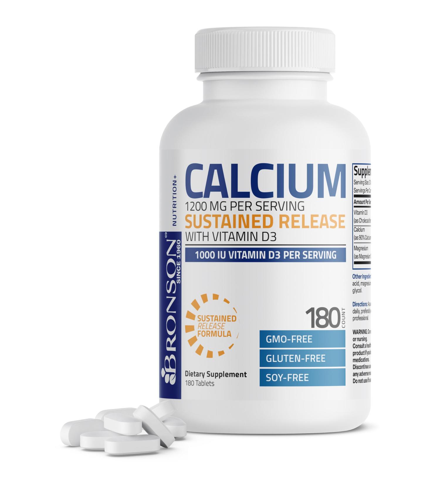Bronson Calcium 1200 MG Per Serving Sustained Release with Vitamin D3 1000 IU Vitamin D3 Per Serving Non-GMO, 180 Tablets 180 Count (Pack of 1) - Buy Online on GoSupps.com