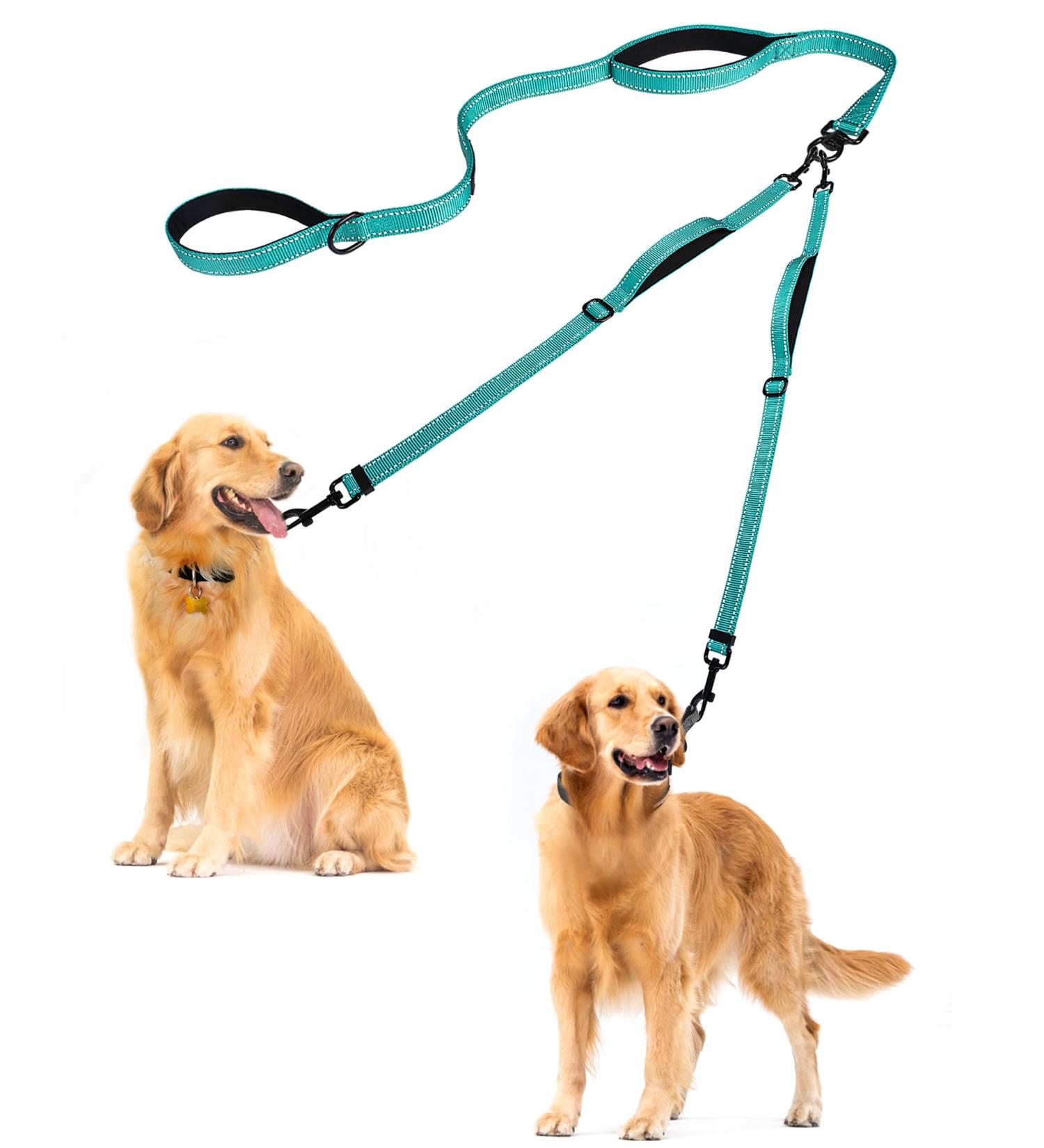 Petbonus Double Dog Leash for 2 Medium to Large Dogs - Adjustable Reflective Padded Handles - Perfect for Comfortable Walks (Green) - Buy Online on GoSupps.com