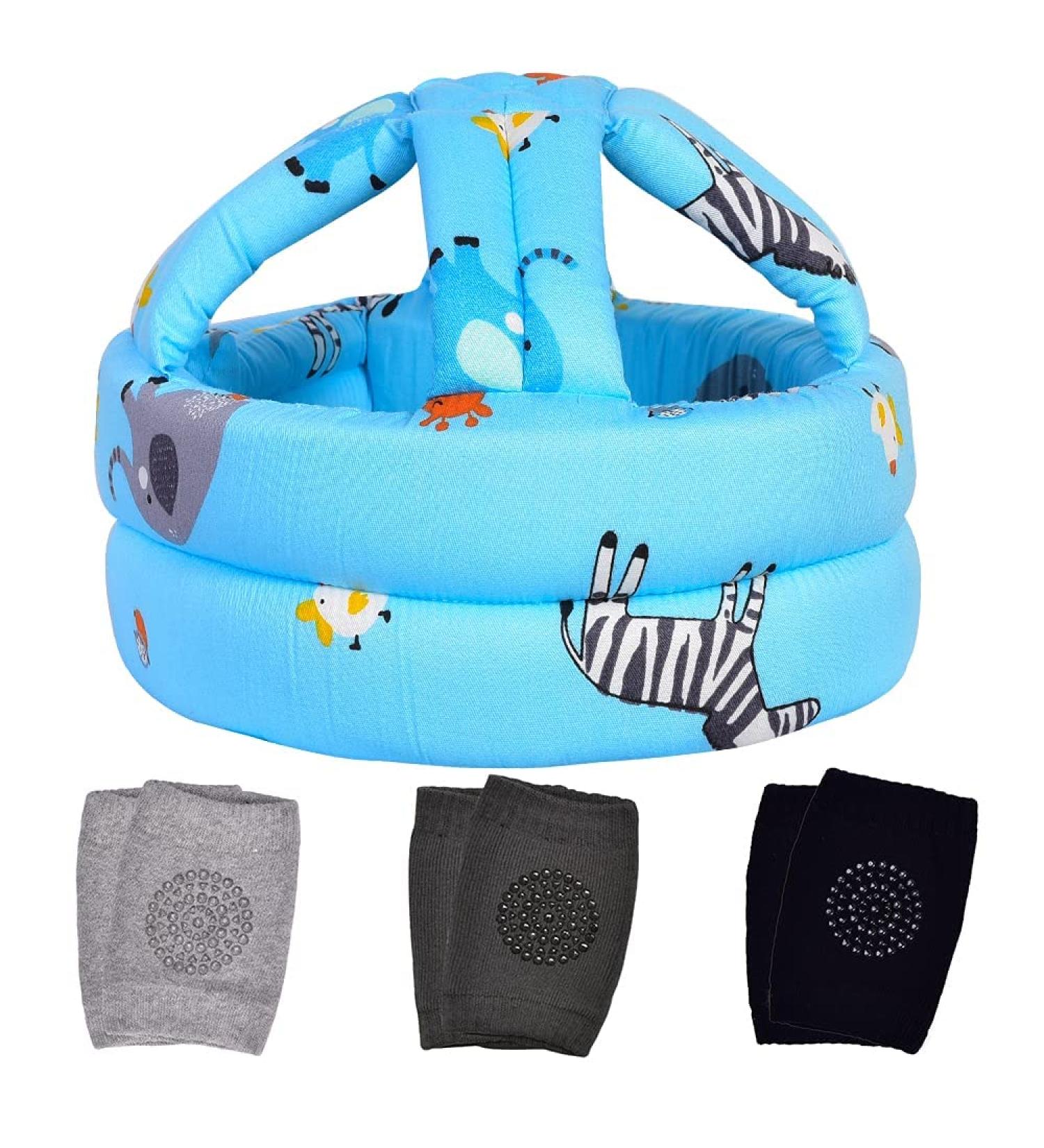 Baby Head Protector & Knee Pads Set for Crawling & Walking - Blue Zoo Design (6-36 Months) - Buy Online on GoSupps.com