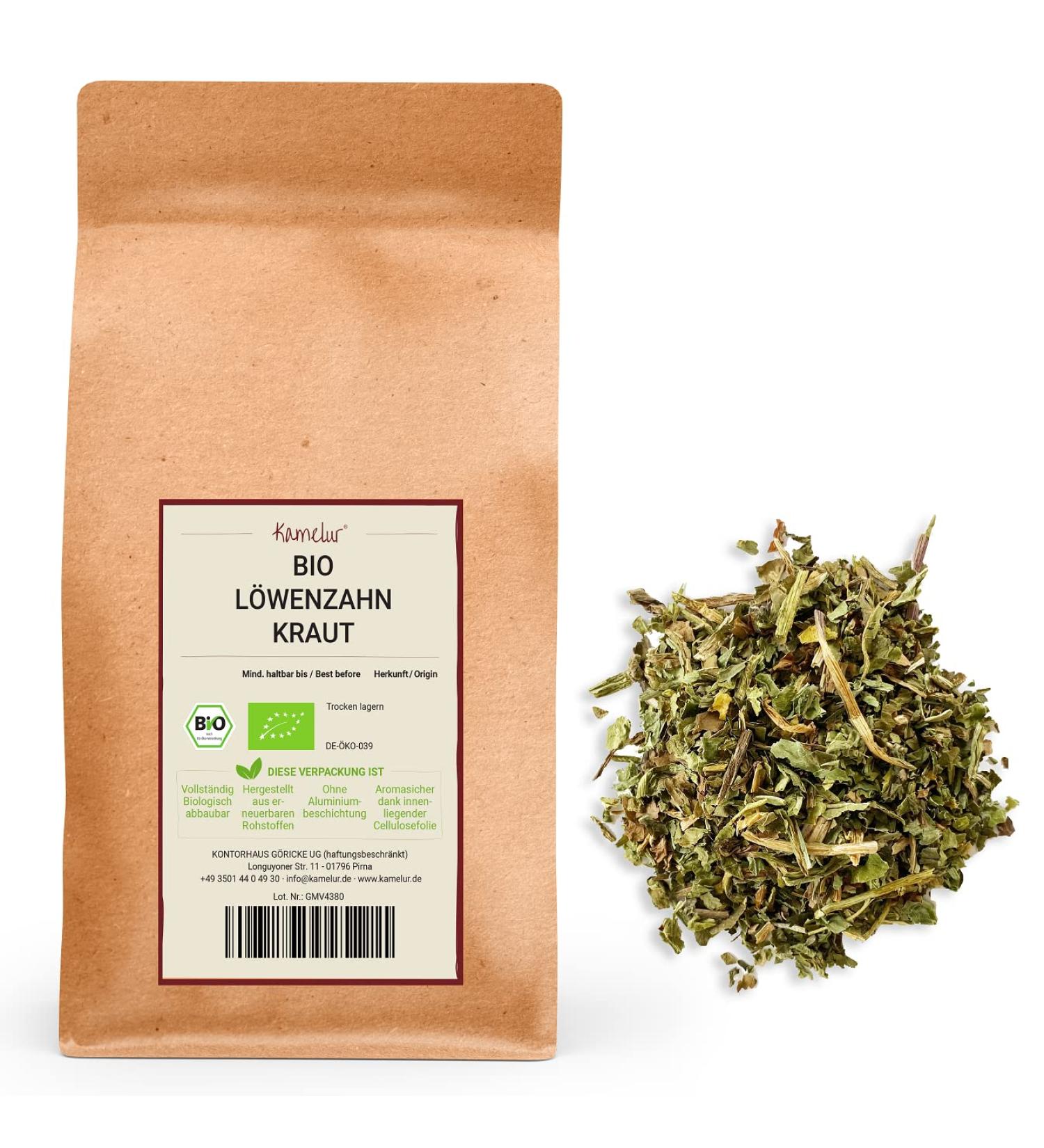  Kamelur Kamelur 250g Organic Dandelion Herbal Tea without additives - Organic dried & cut dandelion leaves - Organic dandelion herbal tea in biodegradable packaging - Buy Online on GoSupps.com