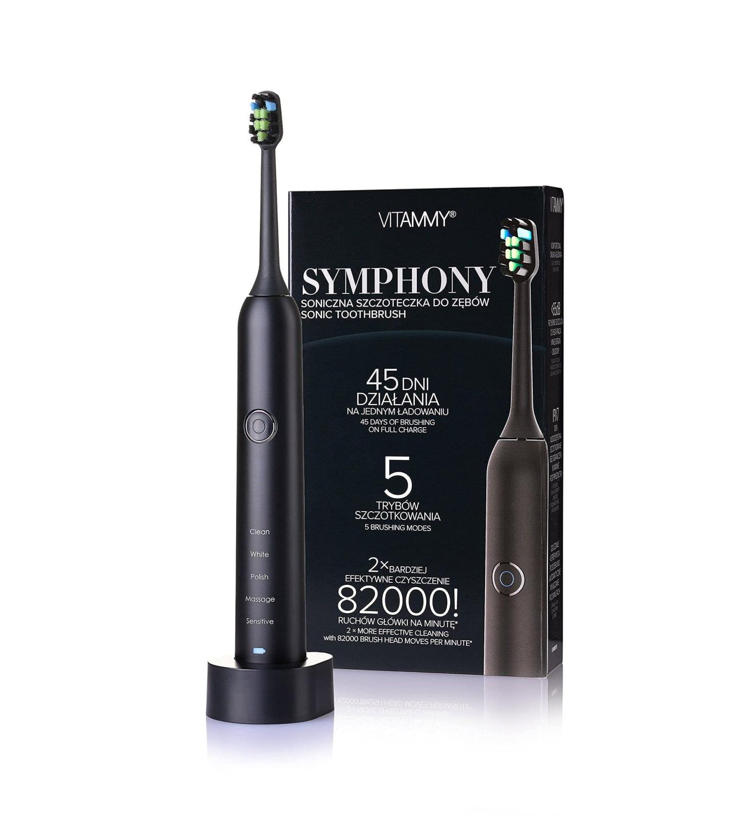 Vitamy Symphony Black Sound Toothbrush - 5 Modes 82 000 RPM USB Charger | Comfort Housing International Shipping - Buy Online on GoSupps.com