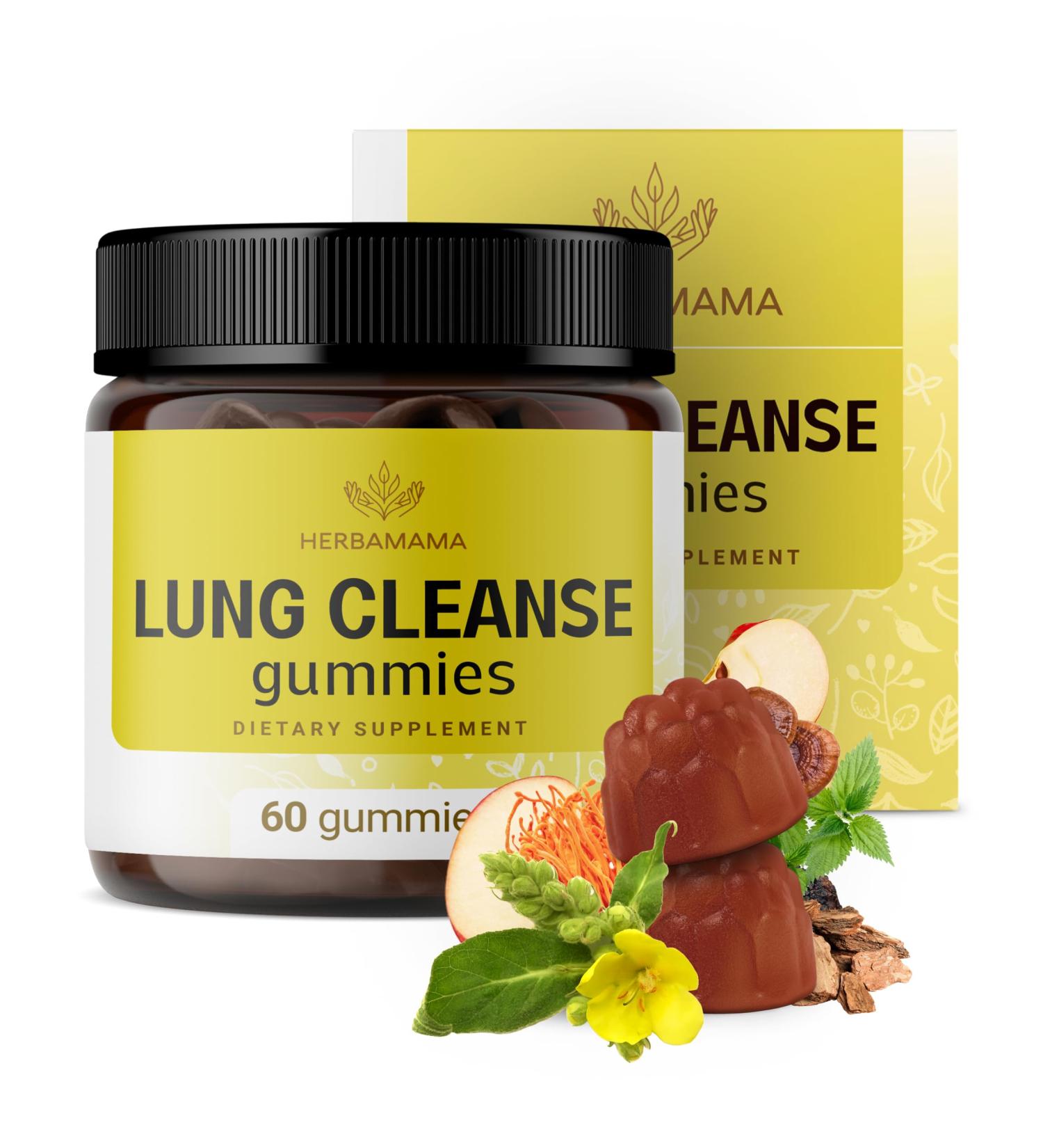 HERBAMAMA Lung Detox Gummies - Herbal Complex with Mushroom Blend for Lung Cleanse - Vegan Non-GMO Respiratory Support Supplement - 60 Pectin-Based Apple-Flavored Chews - Buy Online on GoSupps.com