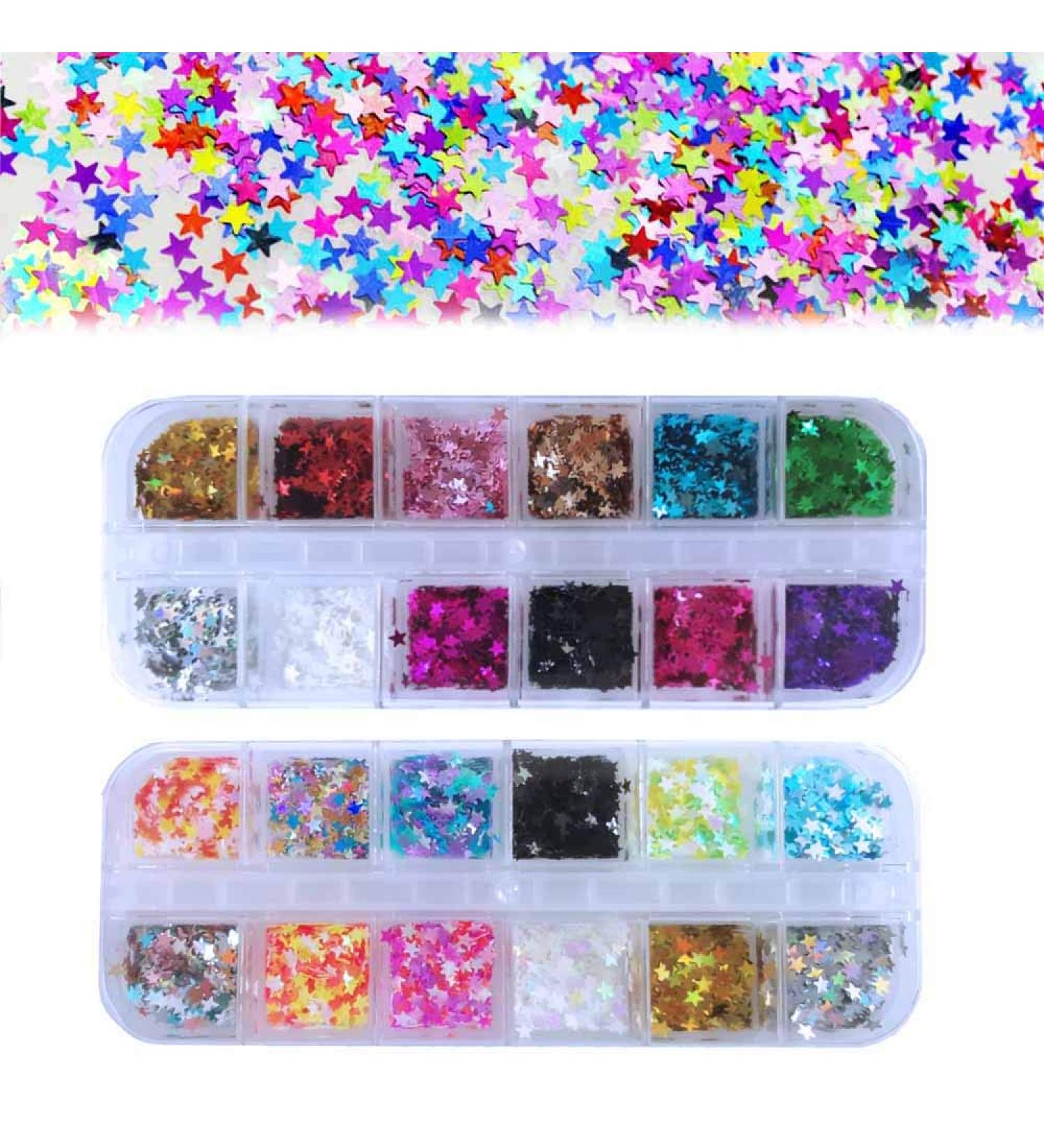 Buy 24 Boxes Holographic Nail Seedlettes | Kalolary Colorful Stars Confetti & Sequin Polish Flakes for DIY Manicure & Body Decor - International Shipping Available! - Buy Online on GoSupps.com