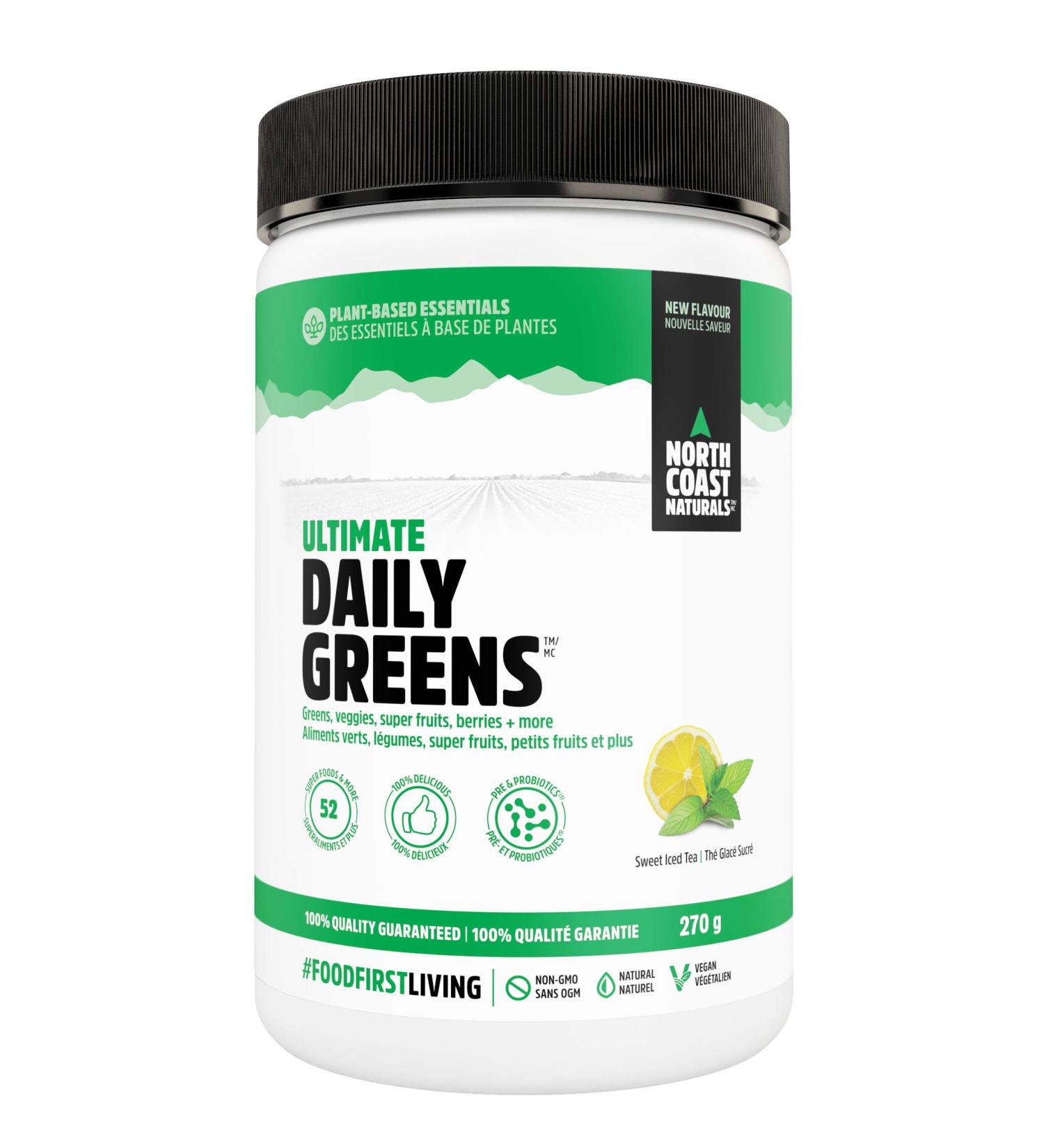 North Coast Naturals Ultimate Daily Greens | Superfood blend of superfruits land and sea greens - 270 g - Sweet Iced Tea Sweet Iced Tea 270 g (Pack of 1) - Buy Online on GoSupps.com