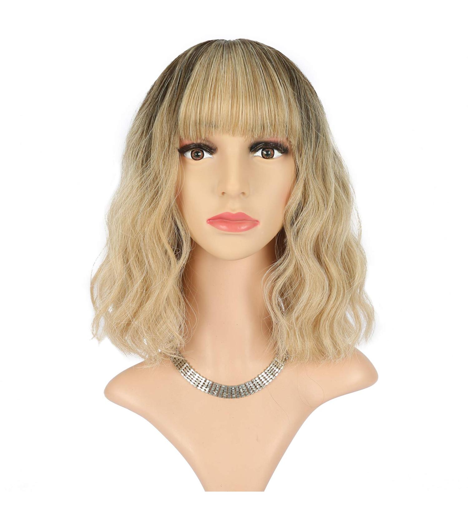 FAELBATY Ombre Blonde Wave Wig with Bangs - Synthetic Cosplay Bob Wig for Women - Buy Online on GoSupps.com