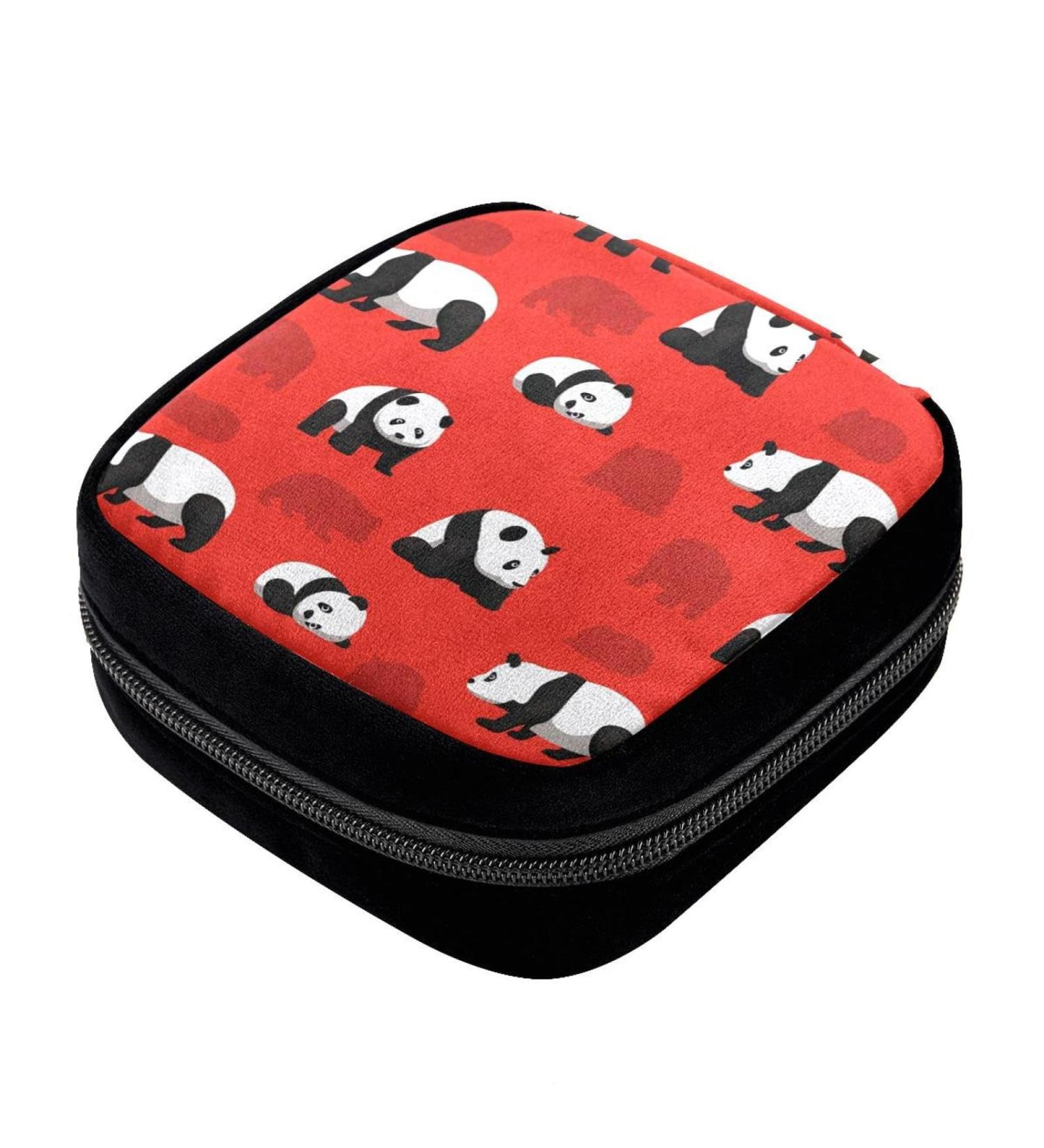 GIAPB Period Bag - Sanitary Napkin Storage Holder & Makeup Pouch (Bear Panda Design, Red Background) |1531 - Buy Online on GoSupps.com