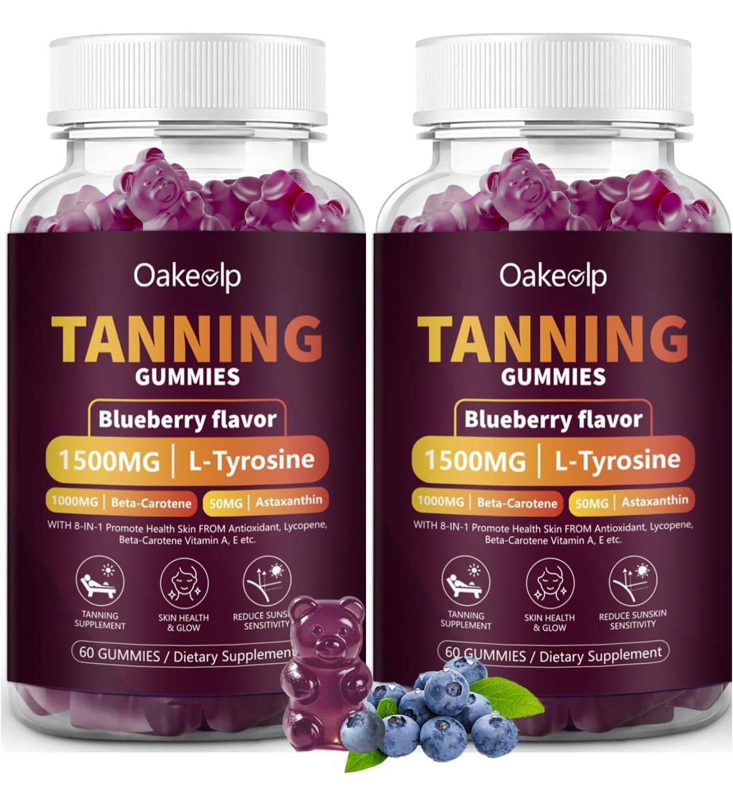 2 Pack Extra Powerful Tanning Gummies 1500mg of L-Tyrosine Daily Tanning Supplement Adults Woman & Men with 1000mg of Beta-Carotene 50mg of Astaxanthin 8500mcg of Vitamin A for Skin Health 60 Count (Pack of 2) - Buy Online on GoSupps.com