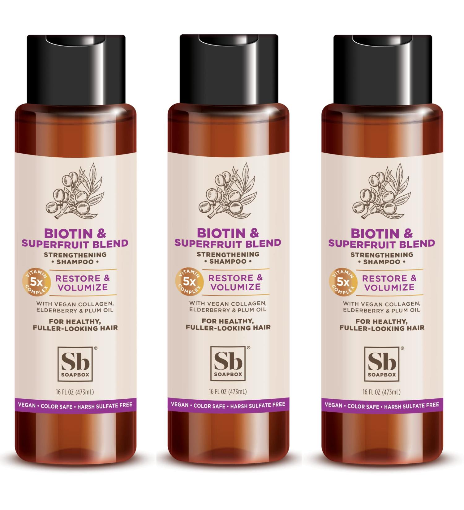Soapbox Biotin & Superfruit Shampoo - Volumizing Vegan Color Safe 16 Fl Oz (Pack of 3) - Buy Online on GoSupps.com
