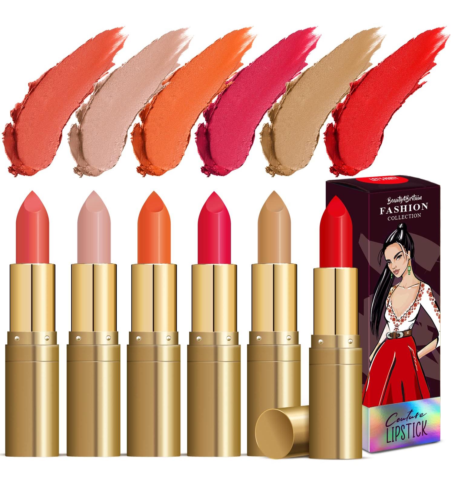 Beauty4Britain 6 x Semi-Matt Lipstick Set - Nude Red Coral & Brown Shades - International Shipping Available - Buy Online on GoSupps.com