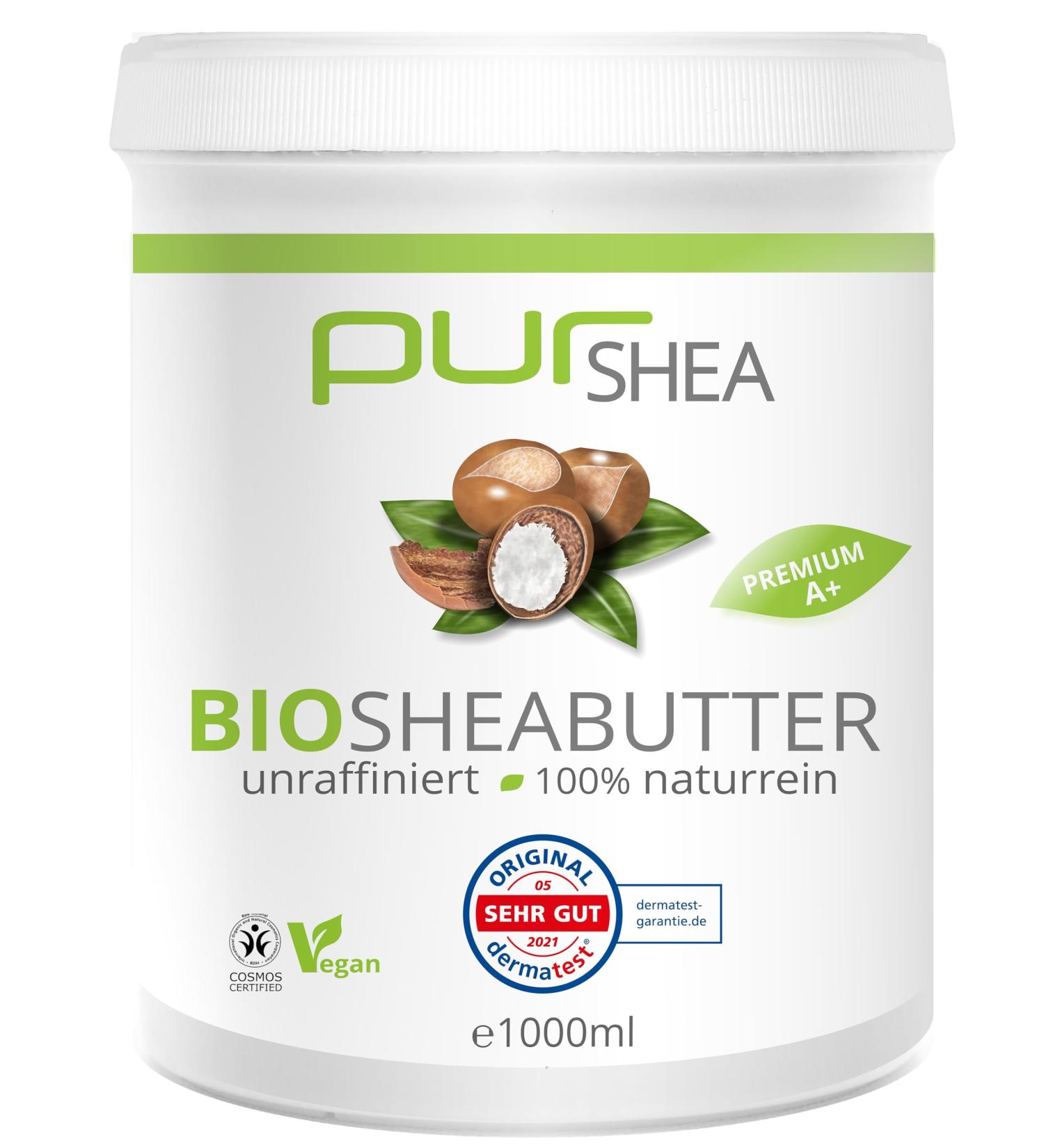 Purshea Bio Shea Butter 1000ml - 100% Natural Uncolored Cold-Pressed Pure Organic Vegan Shea Butter from Ghana - Premium Quality (A+) - Buy Online on GoSupps.com