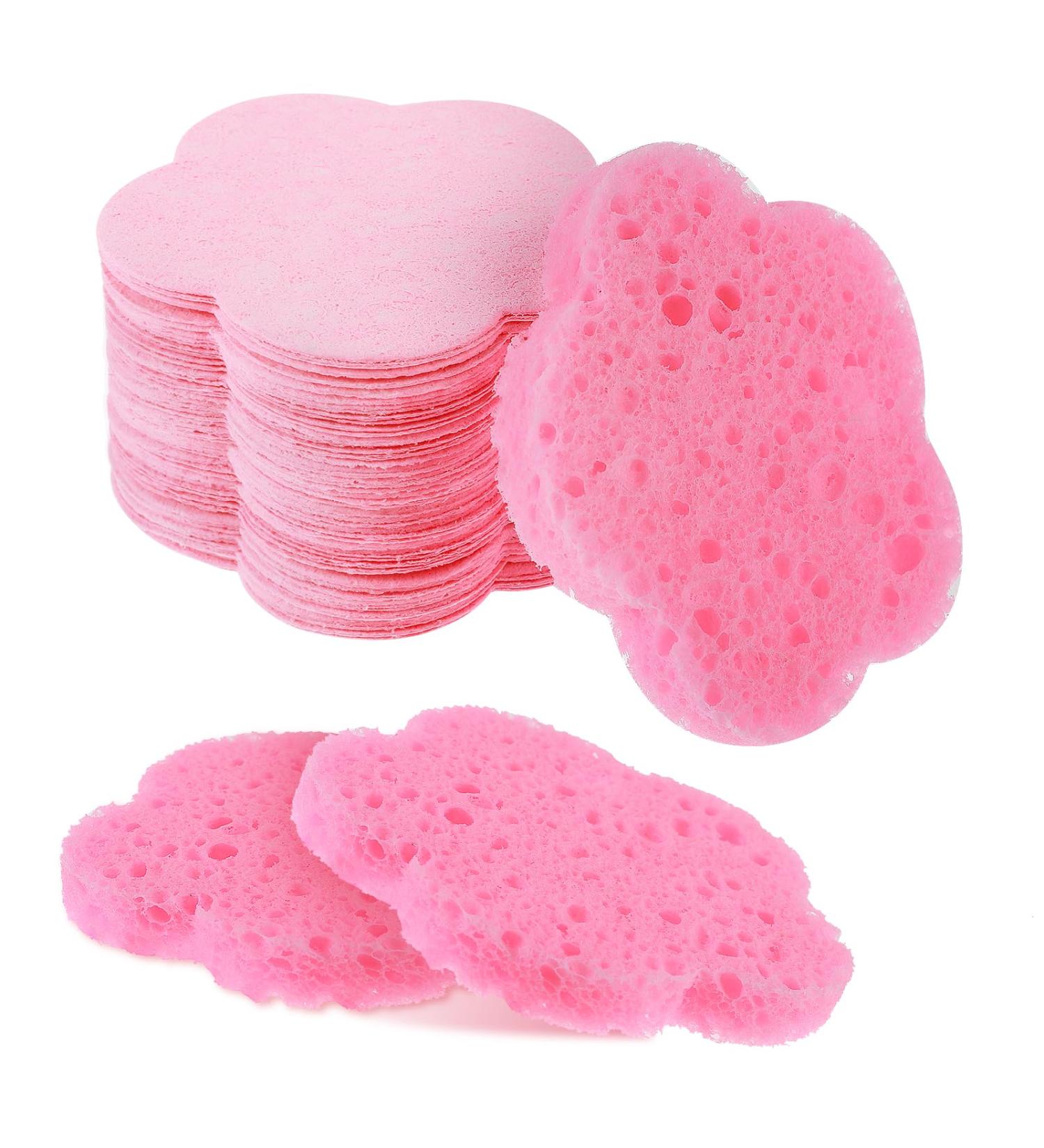 Telooco 50 Pieces Flower Shape Compressed Facial Sponges Disposable Expedient Travel Face Sponges for Cleansing Exfoliating Makeup Estheticians Spa(Pink) - Buy Online on GoSupps.com