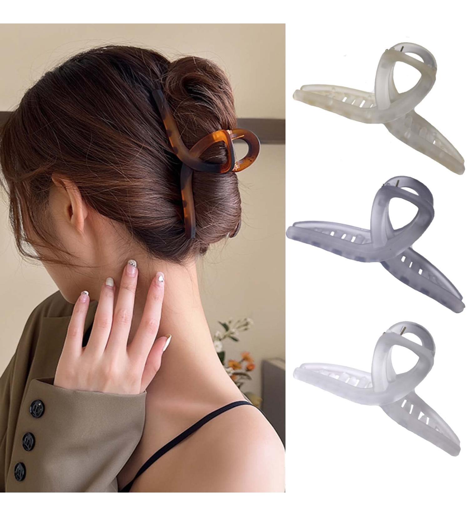 5.1 Inch Large Hair Claw Clips 4 Pack - Strong Hold Non-slip Jaw Clips for Thick Curly Hair - White Lightpink Water Blue Brown - Transparent - Buy Online on GoSupps.com