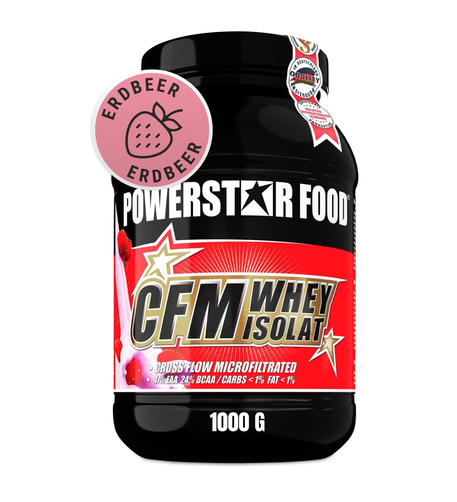 Powerstar 100% CFM WHEY ISOLATE 1 kg | 96.5% Protein s.s. | Protein Powder for Bodybuilding | Made in Germany | Protein Powder High Dosed from Pasture Milk | Strawberry - Buy Online on GoSupps.com
