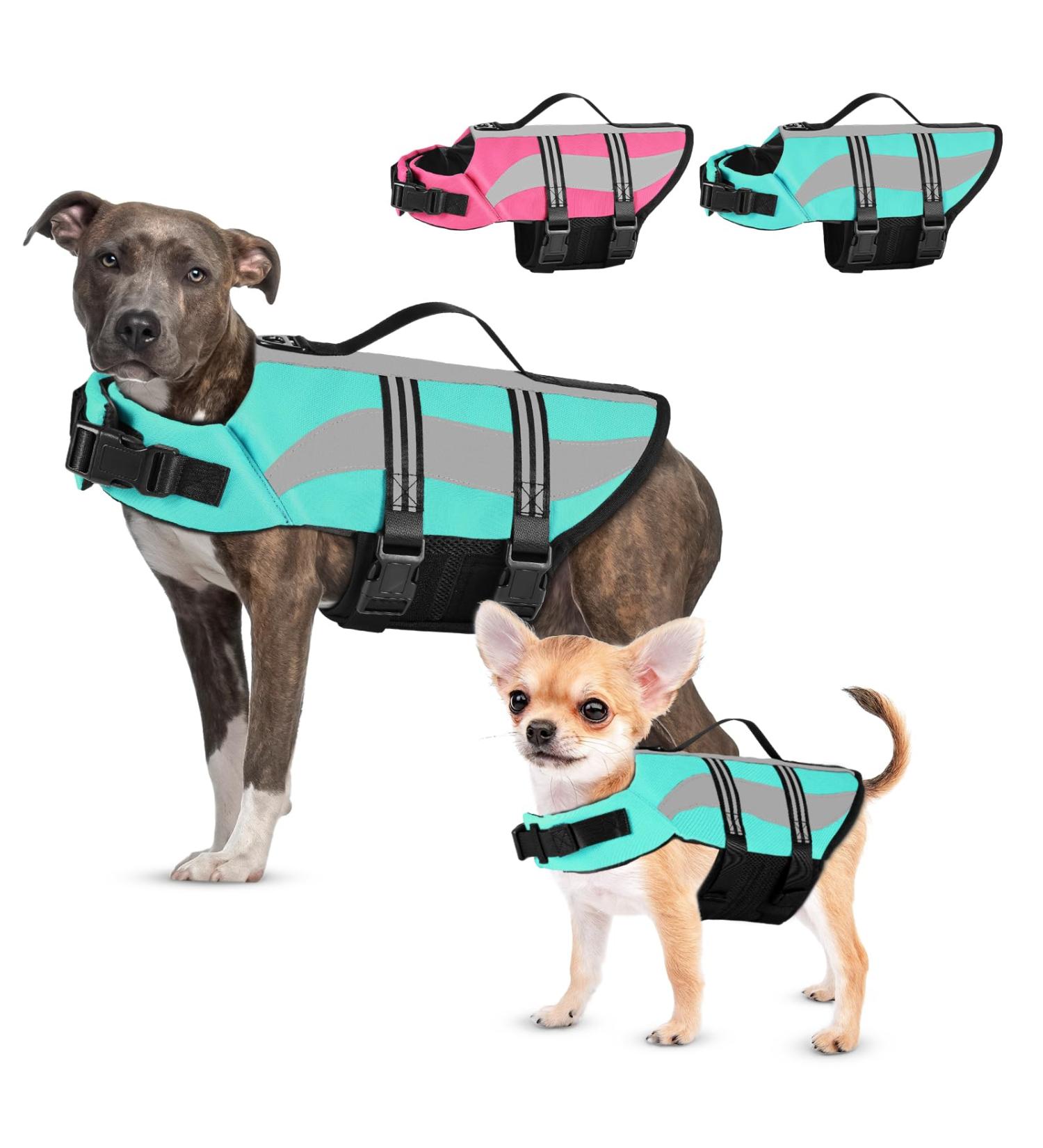 Petbank Life Jacket for Dogs - Adjustable Swimming Vest with Reflector Stripes | Buoyant Swim Suit for Small Medium & Large Dogs - Light Blue - Buy Online on GoSupps.com