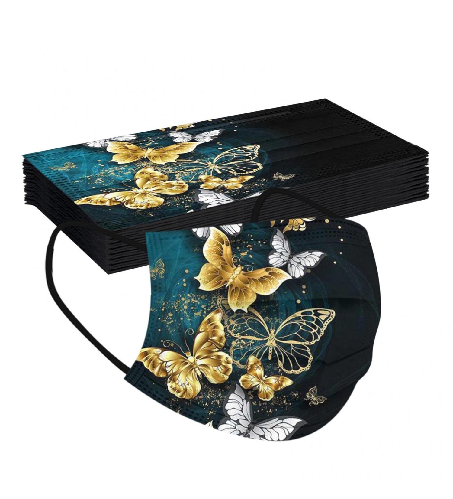 Adults Black Disposable_Face_Masks_Butterflies_Printed_Face_Cover Non-Woven Fabric Comfotable for Outdoor Daily Protction - Buy Online on GoSupps.com
