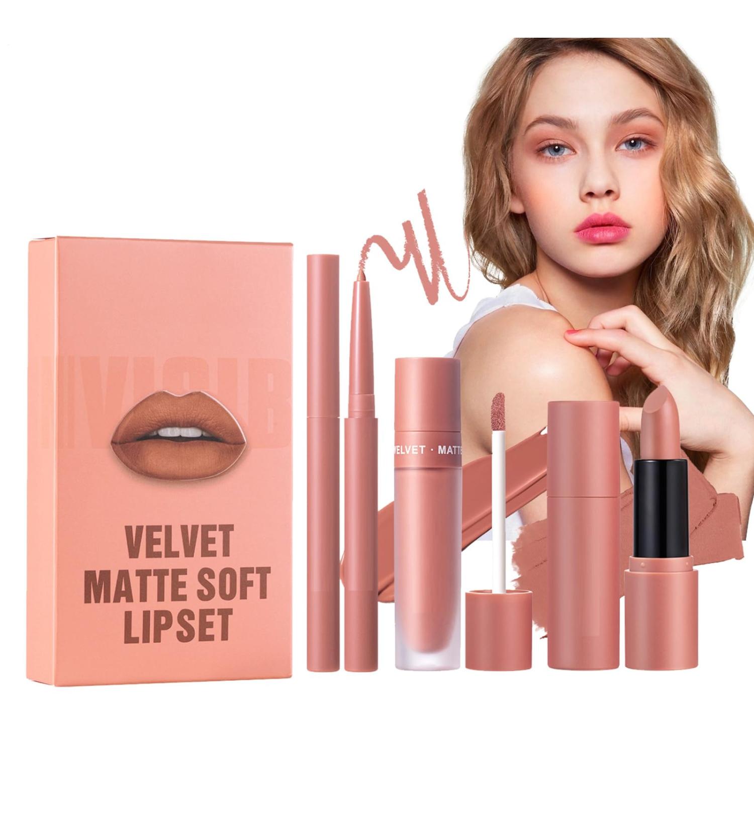  gifyym Lip Pencil and Lipstick Set 3 Long-Lasting Nude Lip Pencils | Highly Pigmented Velvet Lip Gloss Makeup Set | Natural Makeup Kit for - Buy Online on GoSupps.com