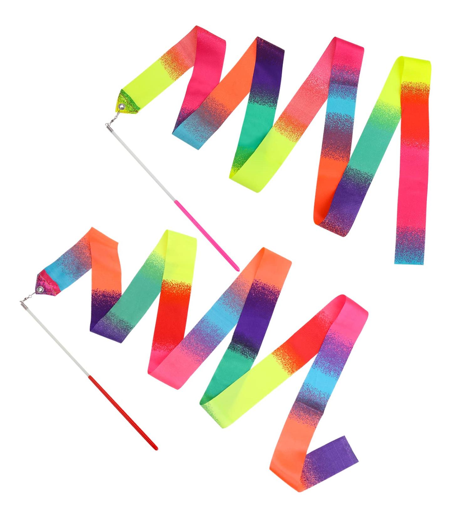 Abeillo 2pcs Rhythmic Dance Ribbons - 78.7 Inch Gymnastics Ribbon Set for Kids | Ideal for Artistic Dancing, Gymnastics, Circus Shows | Rainbow Colors - Buy Online on GoSupps.com