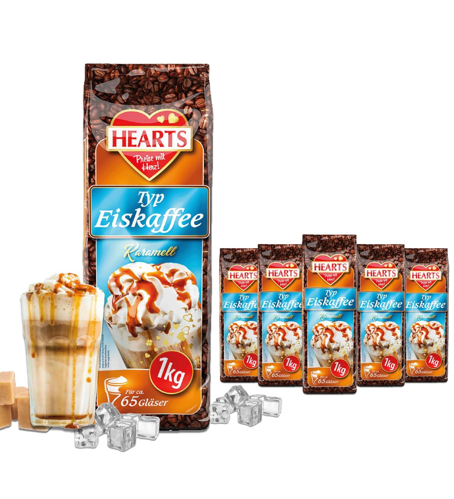 HEARTS Iced Coffee Caramel Powder for Summer Quick Brew Instant Milky Creamy 5 Count Makes 400 Cups 5 Count - Buy Online on GoSupps.com