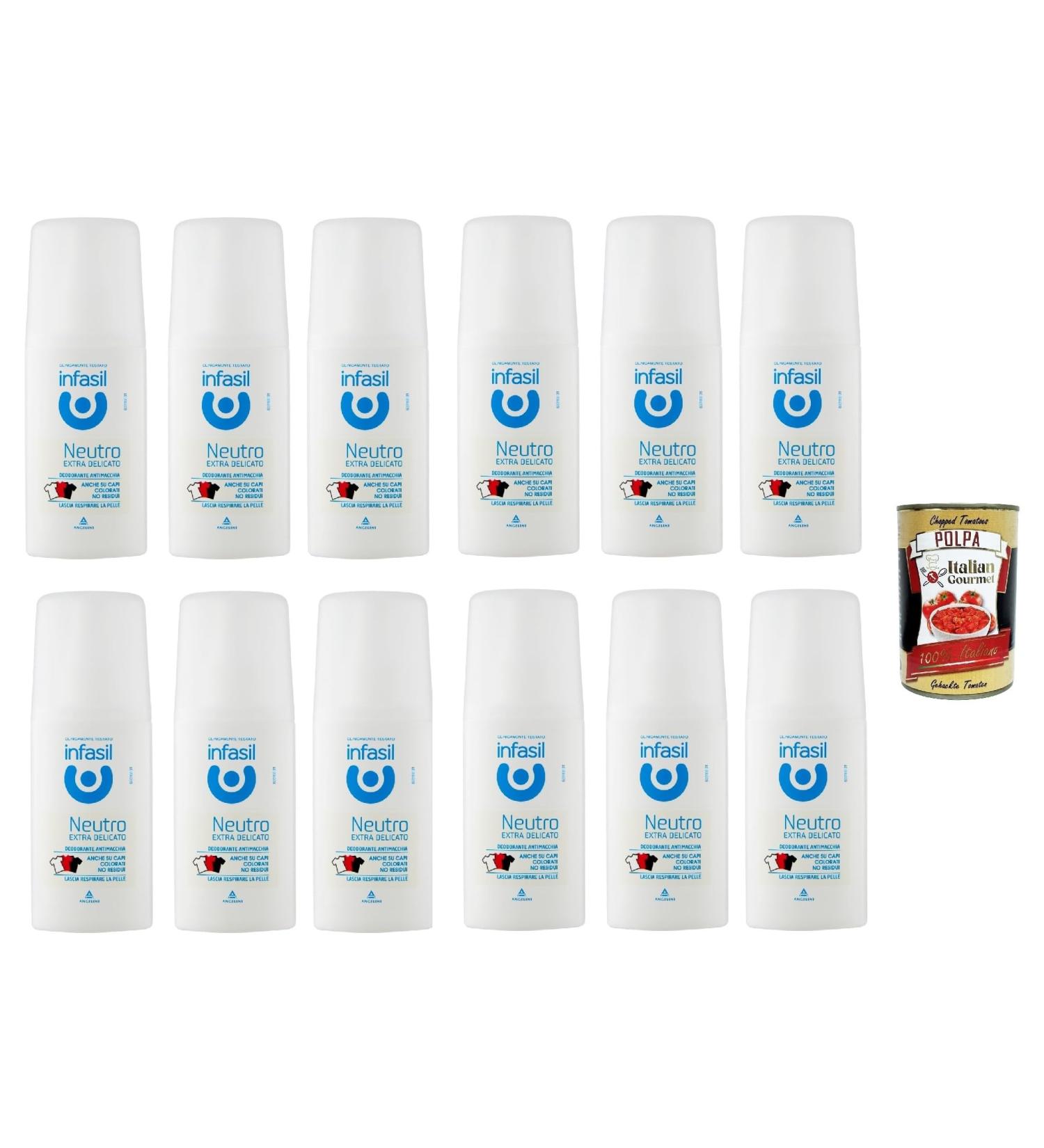  Italian Gourmet E.R. Infasil Neutro Extra Delicato Deodorant Spray Neutral Extra Mild No Gas No Aluminium Salts - Stain Protection - 12 x 70 ml + Italian Gourmet Polpa 400 g - Buy Online on GoSupps.com