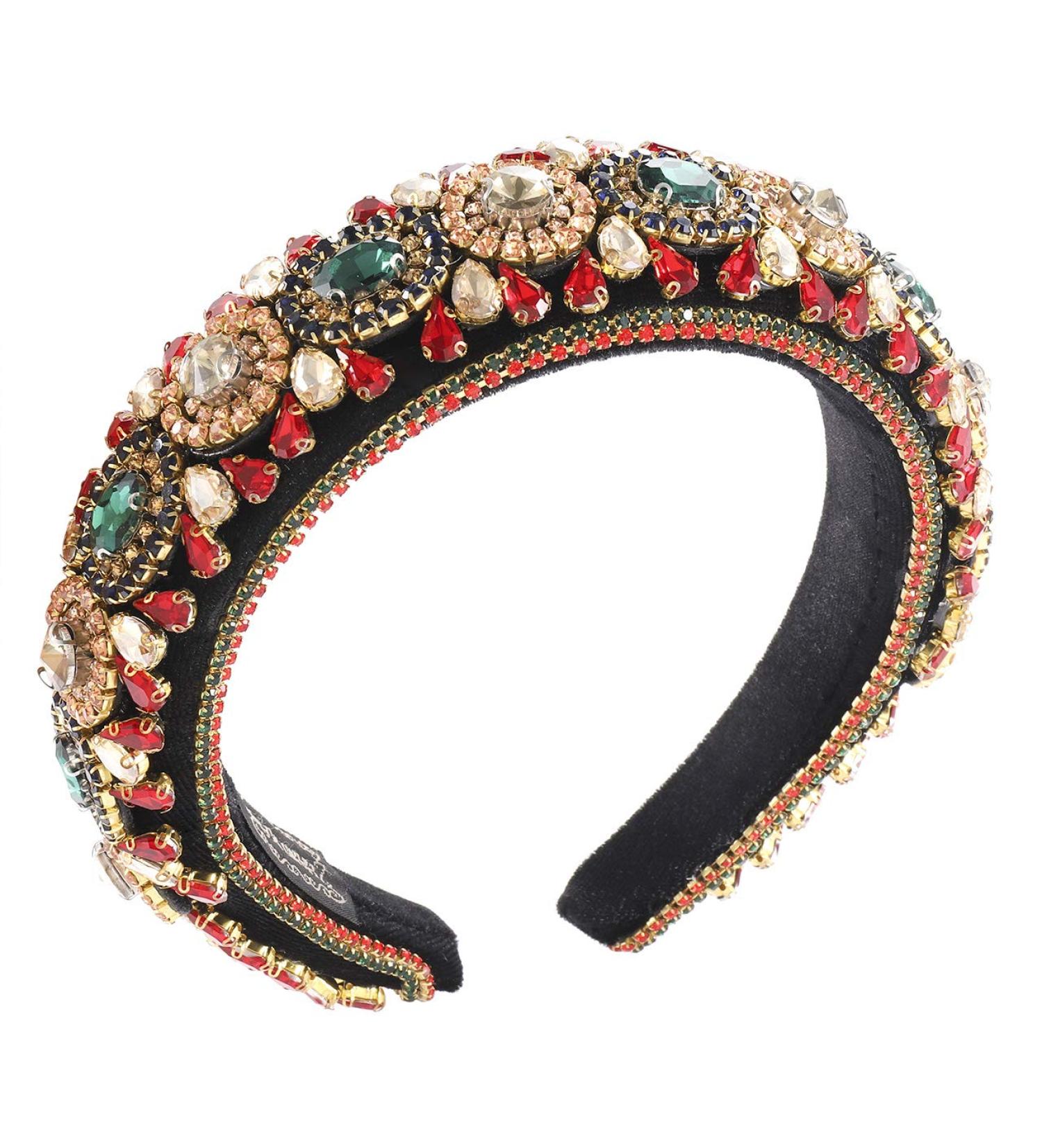 Padded Rhinestone Headband - Crystal Velvet Wide Hairband for Women and Girls - Buy Online on GoSupps.com