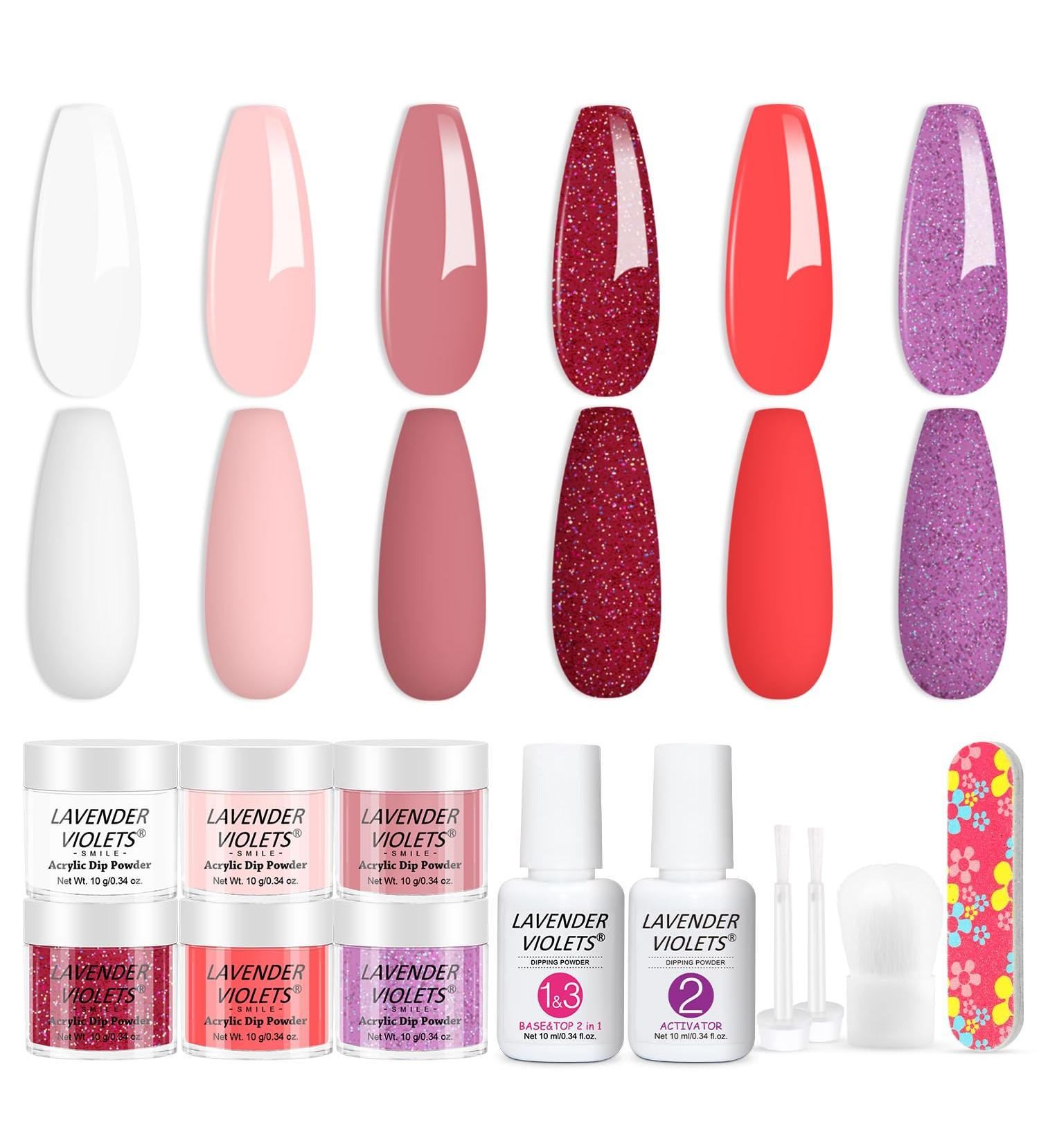 Lavender Violets 12 Pcs Dip Powder Nail Kit Starter 6 Colours Spring Pink White Red Purple Nude French Nail Dipping Powder Liquid Set Base & Top Coat Activator Nail Art Manicure Salon Home DIY M202 French Pink - Buy Online on GoSupps.com