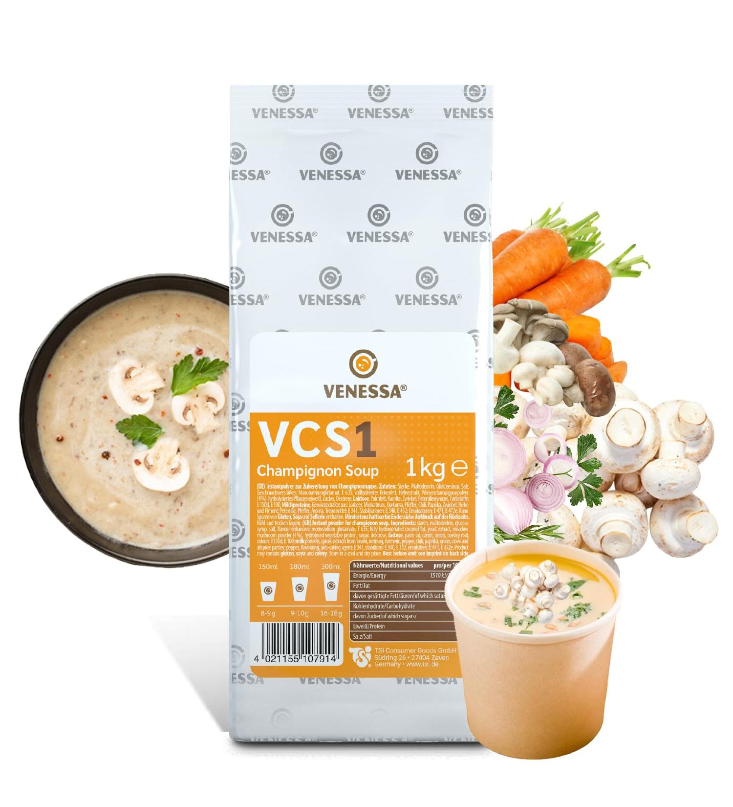 Venessa VCS 1 Mushroom Soup 1 kg Trial Pack Instant Creamy Soup with Fine Mushroom Taste Soluble and High Yield For Automatic Soup Maker - Buy Online on GoSupps.com