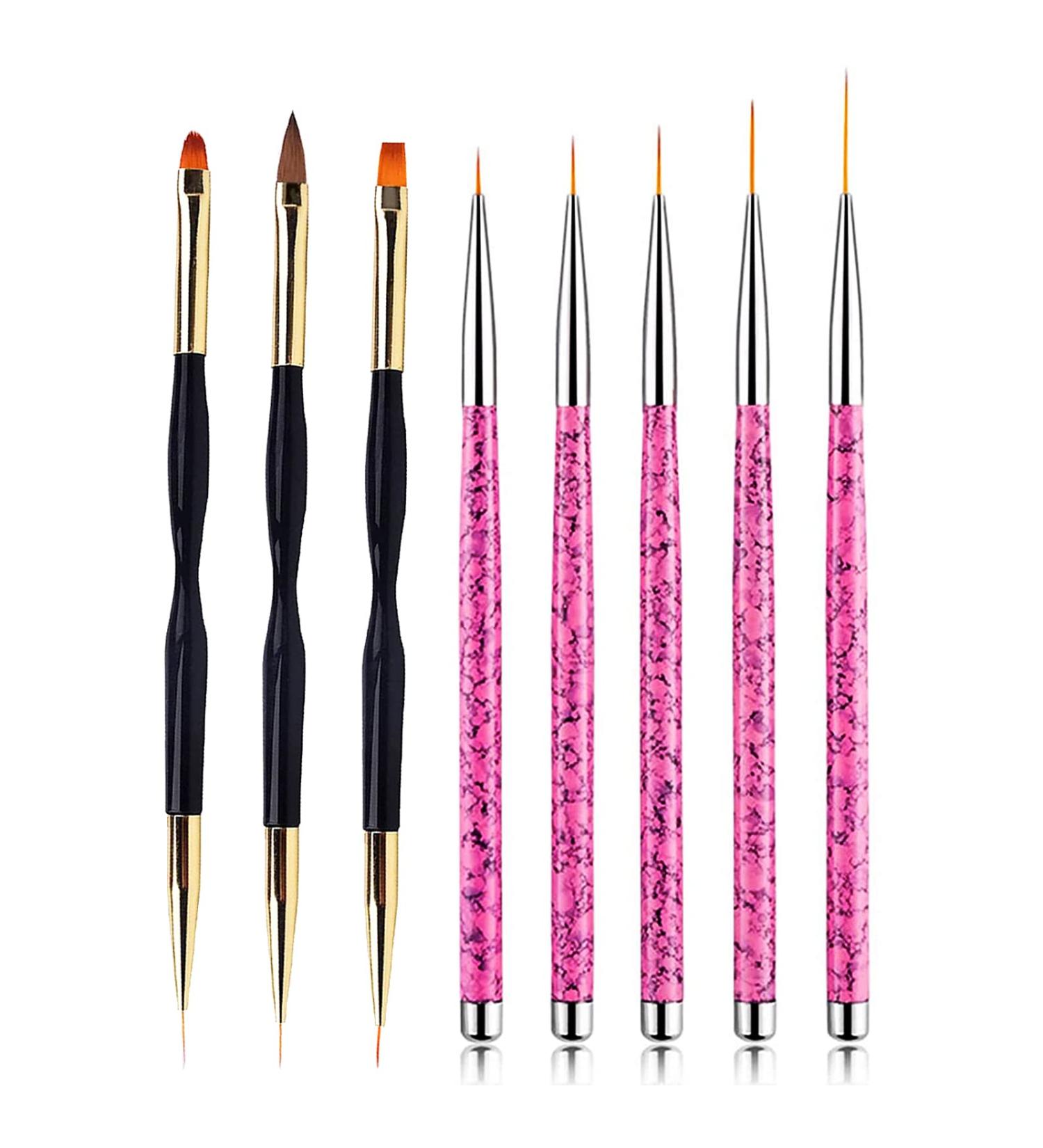 8 Part Nail Brush Set for Nail Art - 5 PCs Rosa & 3 PCs Black Detail Brushes for UV Gel & Acrylic Designs - Buy Online on GoSupps.com