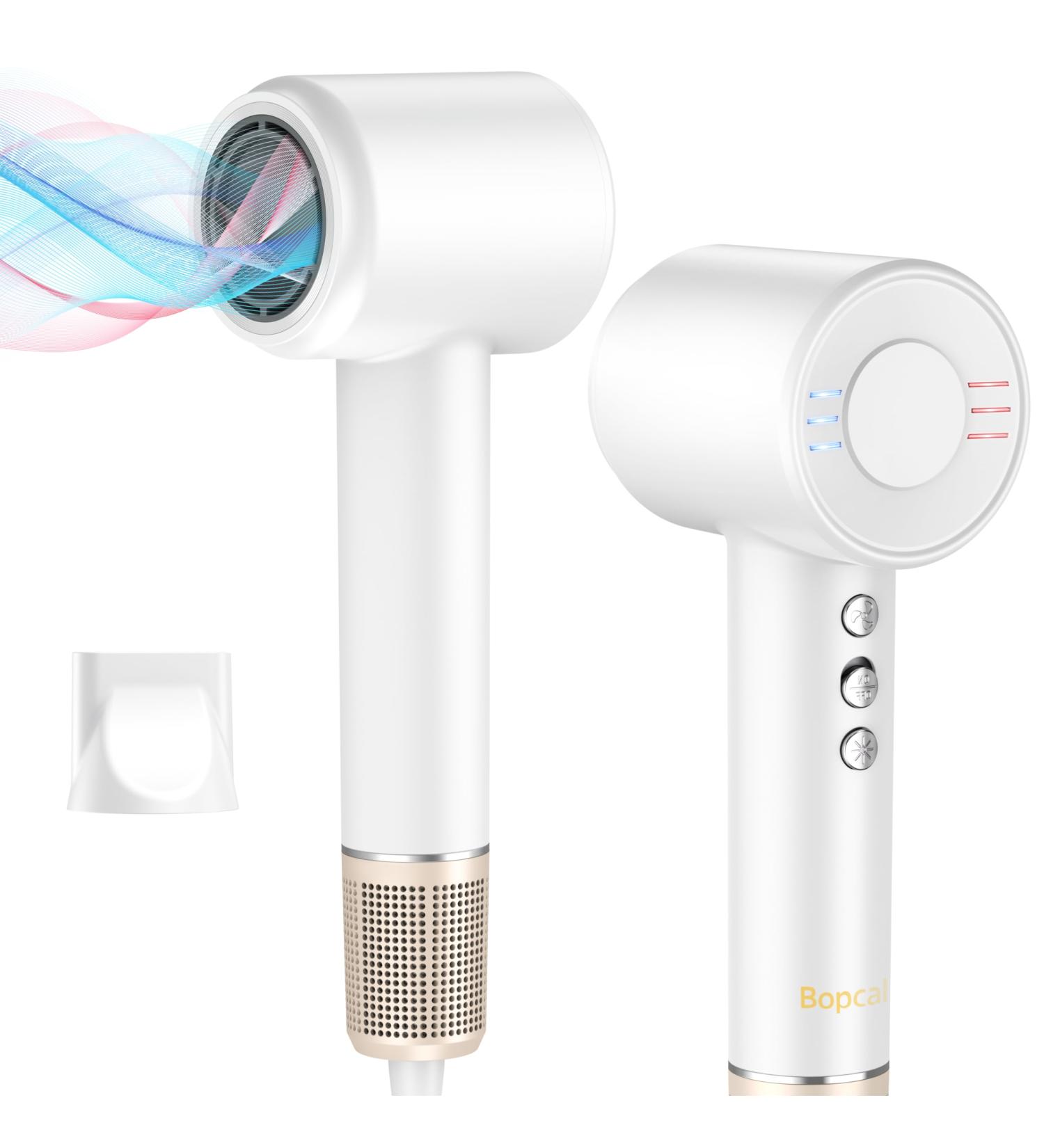 Bopcal Ions Hair Dryer with Diffuser | Fast 120 000 RPM High-Speed for Curls | Travel-Friendly & Home Use | 500 Million Ions | Perfect Gift in White Gold - Buy Online on GoSupps.com