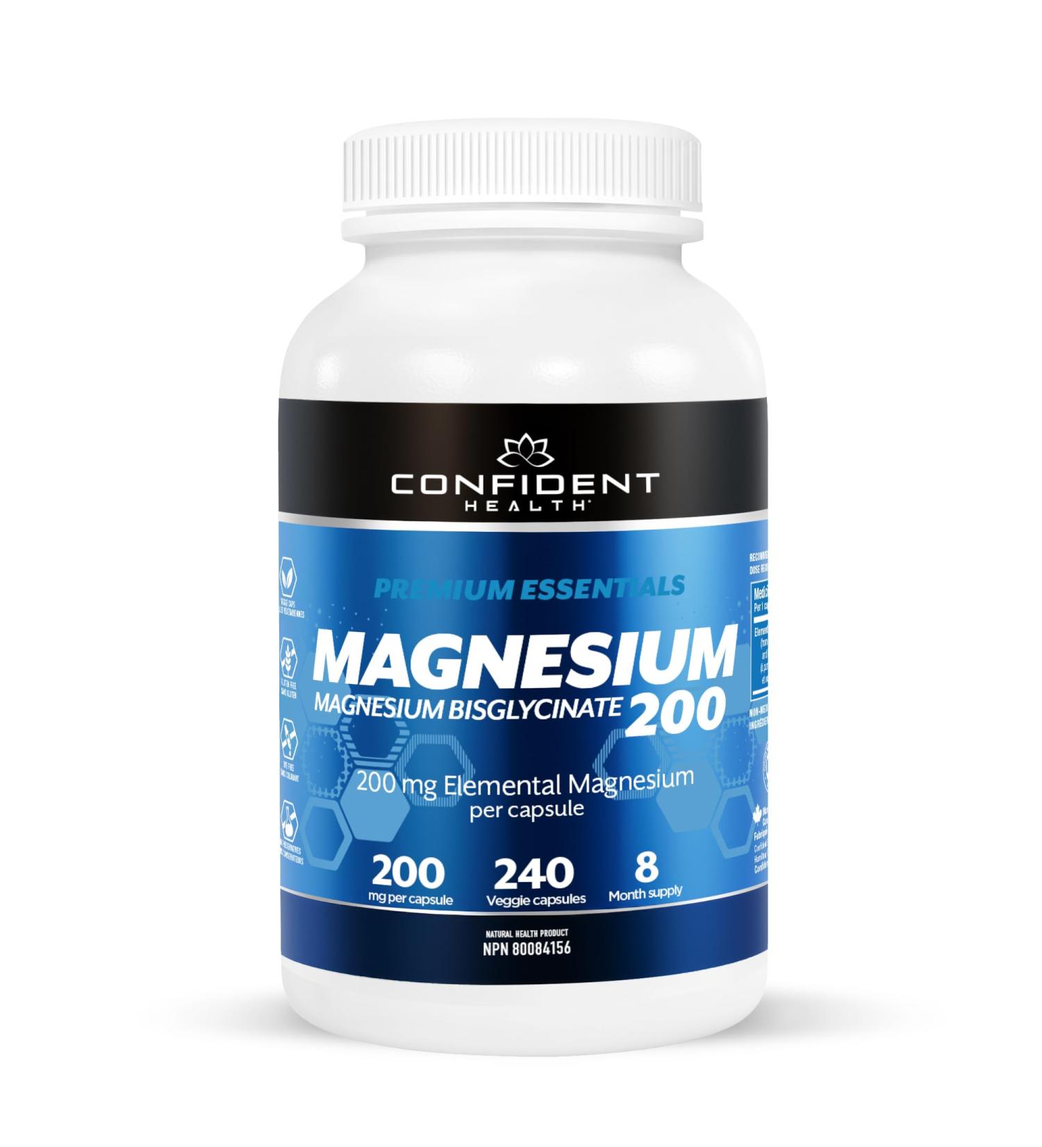 Magnesium Bisglycinate 200mg 240 Veggie Capsules 240 Servings - 8 Month Supply - Relaxes Muscles Improves Sleep Quality Maintains Proper Muscle Functions Balances Electrolyte Levels Enhances Bone Density - by CONFIDENT HEALTH 240 count (Pack of 1) - Buy Online on GoSupps.com