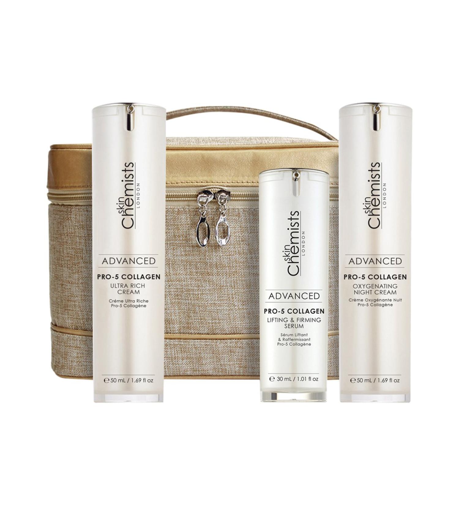 skinChemists Bag Set Pro-5 Collagen Ultra Rich Cream Lifting and Firming Serum Oxygenating Night Cream 400 Gram