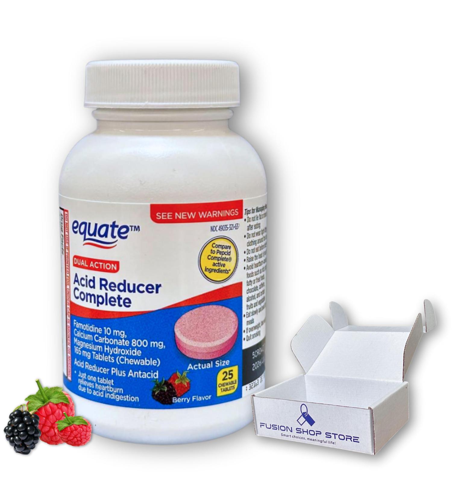 Dual Action Acid Reducer- Berry Flavor Chewable Tablets 25 Count (Pack of 1) Boxed by Fusion Shop Store - Buy Online on GoSupps.com