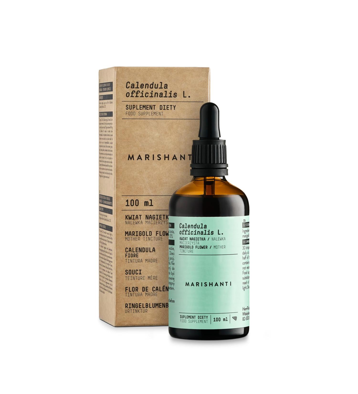 Marigold - Calendula (Calendula Officinalis L.) Mother Tincture Alcohol-Free - Liquid Extract - Drops - 100 ml - Dietary Supplement - Marishanti - 100% Natural and Vegan - Buy Online on GoSupps.com