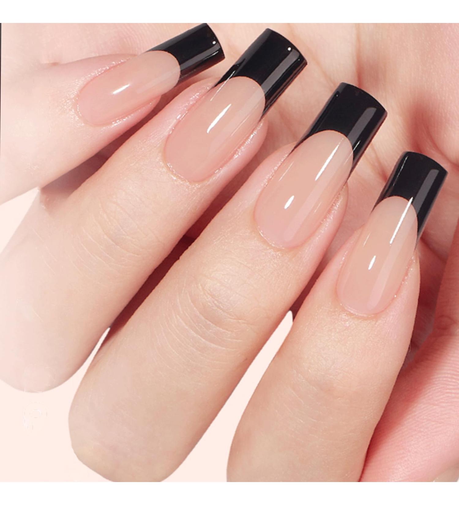 24PCS Long Black French False Nails | Square Full Cover Press On Nails for Women - Jelly Glue Included | Nail Art for Girls - Buy Online on GoSupps.com