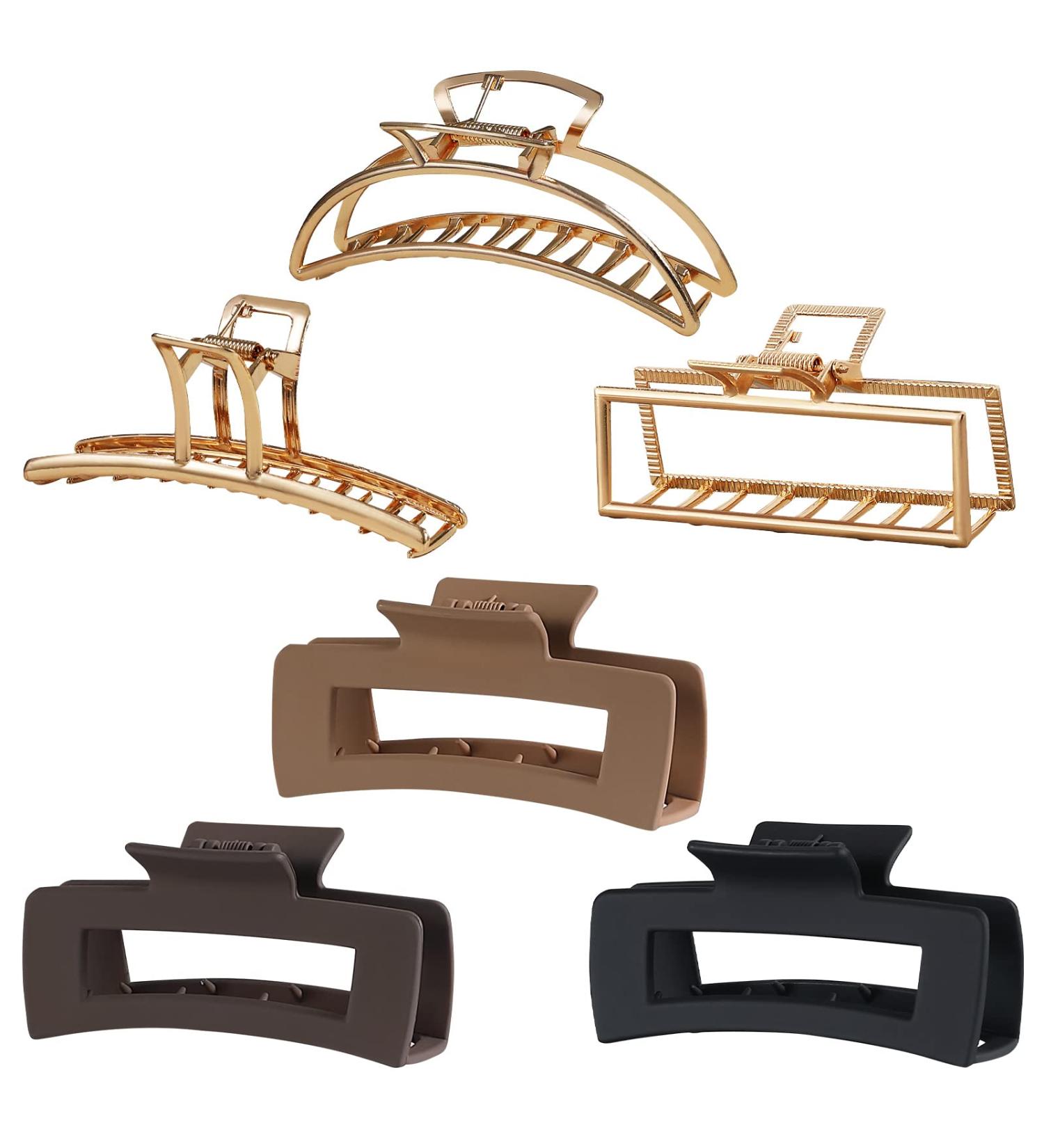 6 Pcs Hair Claw Clips - 3 Square Matte & 3 Metal Hair Clips for Women/Girls | Non-Slip Strong Hold - Buy Online on GoSupps.com