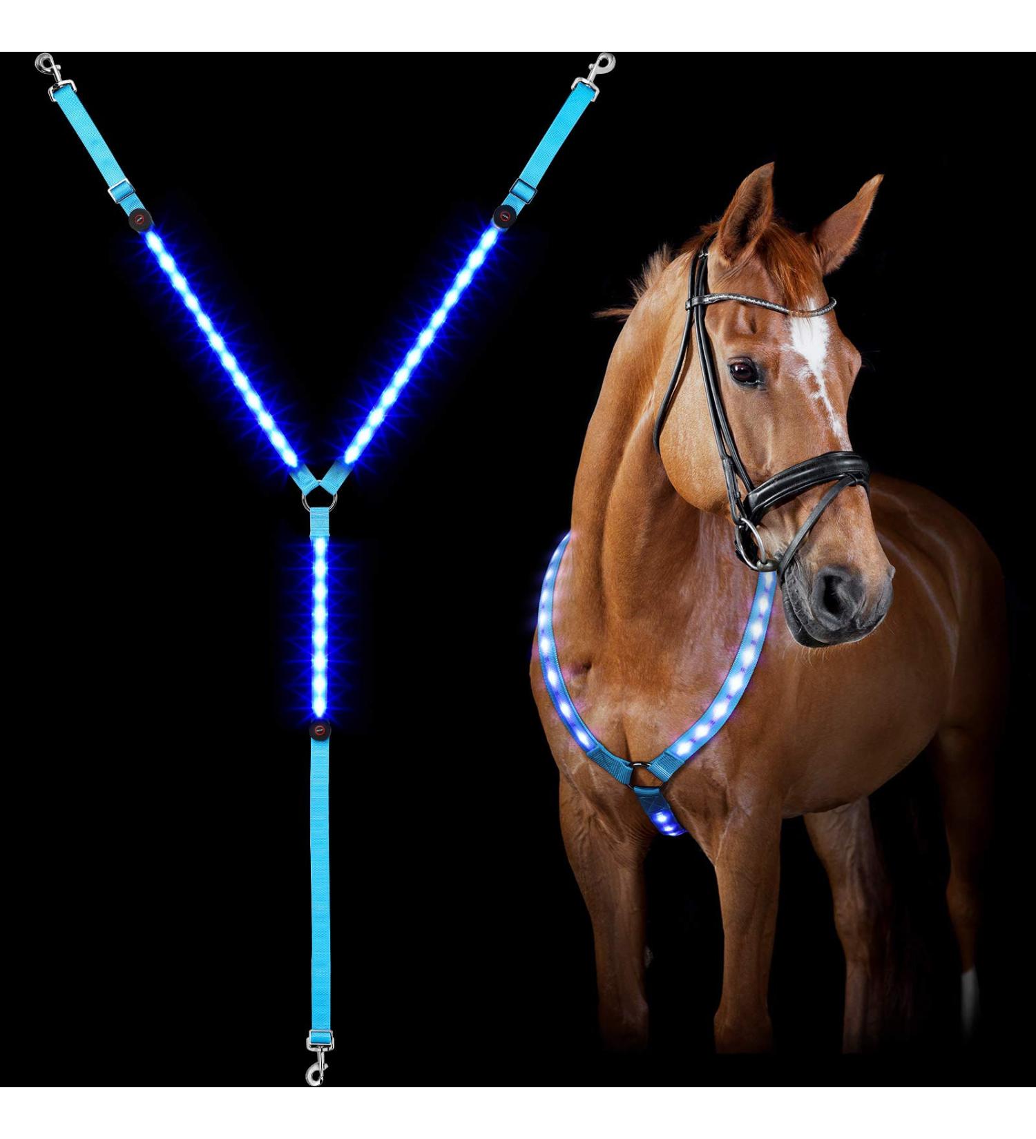 Frienda LED Light Horse Breastplate Collar - Adjustable Visibility Tack with 3 D-Ring, 3 Lighting Modes - Equestrian Safety Gear for Night Riding - Blue (1 Piece) - Buy Online on GoSupps.com