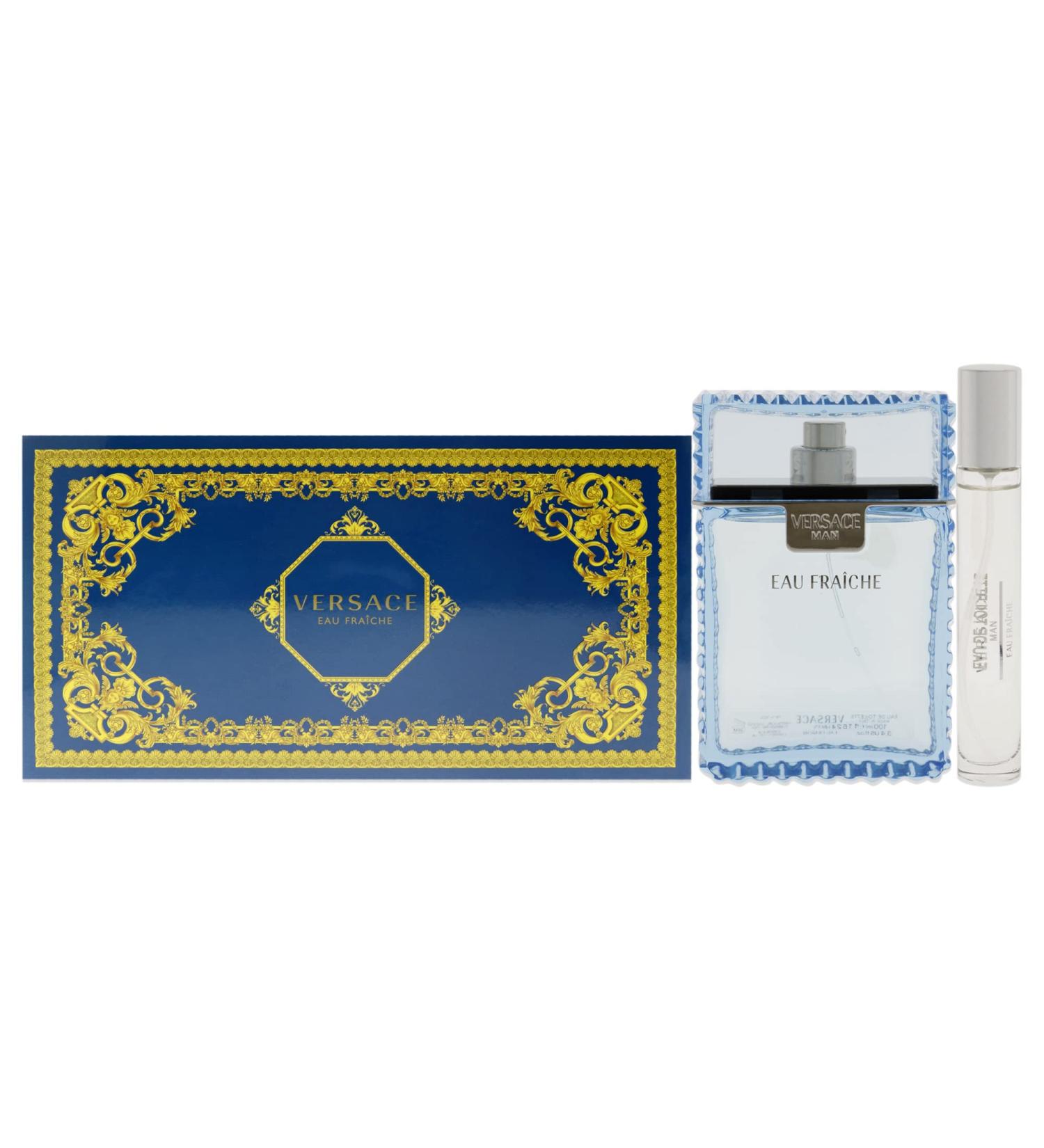 Versace Eau Fraiche for Men 3-Piece Set: 3.4oz EDT Spray, 10ml Travel Spray, Blue Trousse - Buy Online on GoSupps.com