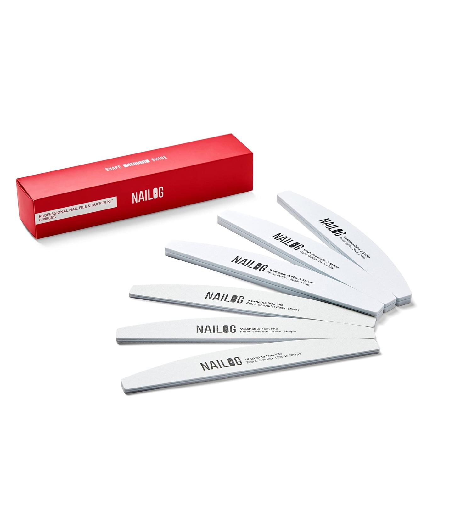 Nailog Nail File & Buffer Kit (6 Pieces) | Premium Quality & Washable | 3 Double-Sided Nail Filer (180/320) for Natural Nails and Acrylic Nails & 3 Nail Buffer & Shiner (400/4000) - Buy Online on GoSupps.com
