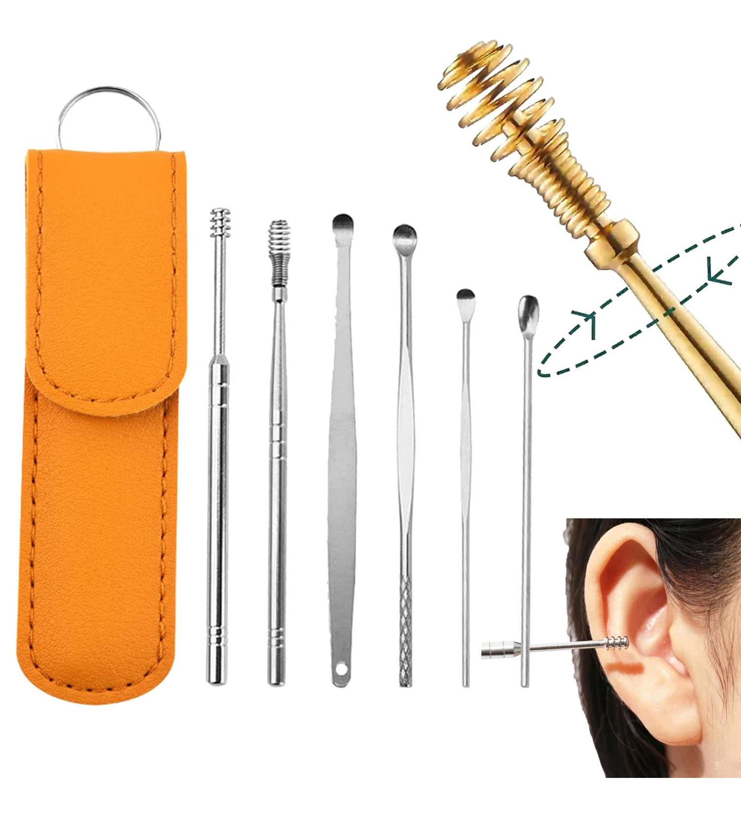 Skyrro Stainless Steel Ear Wax Cleaner Set - Yellow Earpick Remover Spiral Tools - Buy Online on GoSupps.com