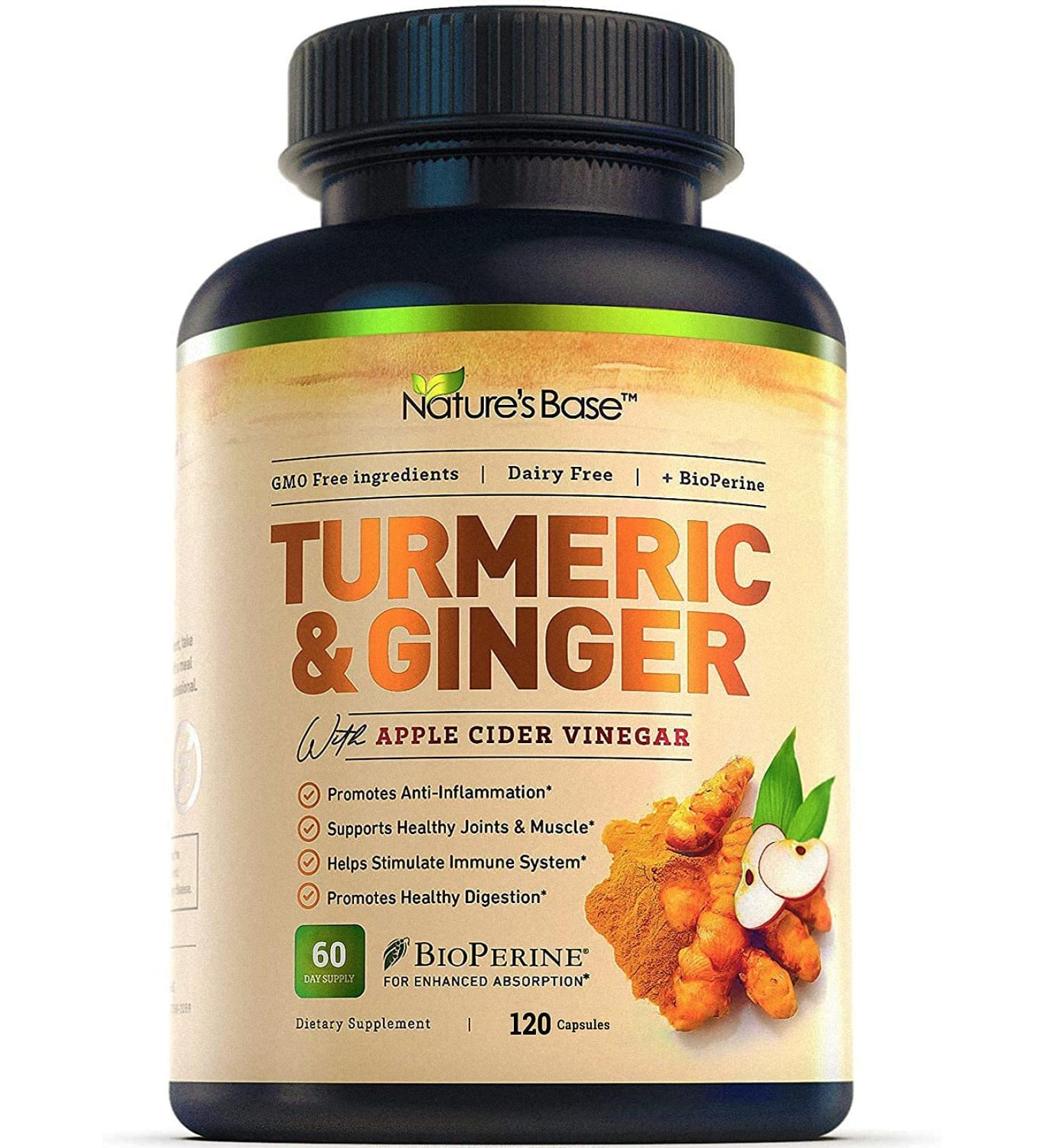 Turmeric Curcumin Supplement with Ginger, Apple Cider Vinegar & BioPerine - 120 Count, 95% Curcuminoids, Joint Support & Antioxidant - Capsules for Turmeric & Ginger - Pack of 1 - Buy Online on GoSupps.com