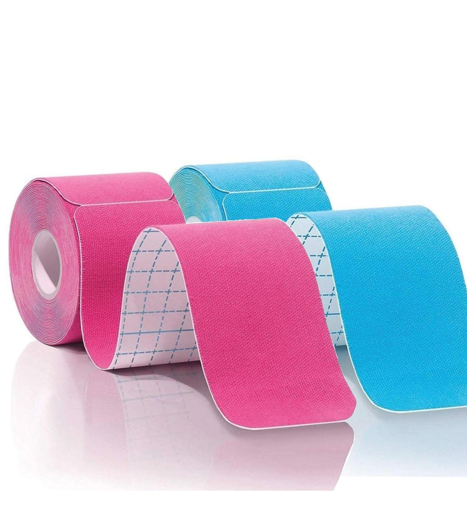 Kinesiology Tape Precut - 2 Rolls 5cmx10M | K Tape Hypoallergenic Waterproof 80 Precut Strips In Total Physio Elastic Sports Tape Pain Relief Adhesive for Muscles Elbow Knee & Shoulder Sports | Pink+Blue - Buy Online on GoSupps.com