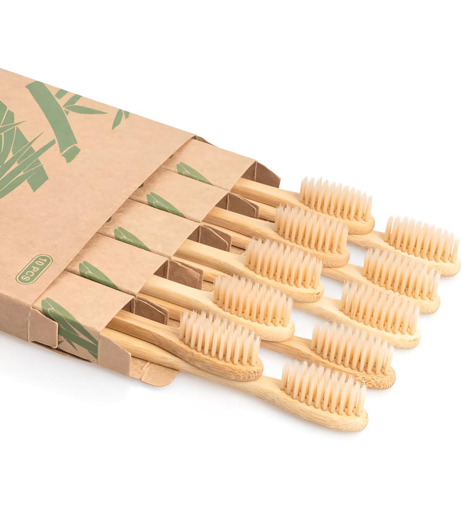 Daletu Bamboo Toothbrush Set - 10 Eco-Friendly Biodegradable Travel Toothbrushes with Soft Bristles | Reusable Natural Wood Toothbrushes for Sustainable Oral Care - Buy Online on GoSupps.com